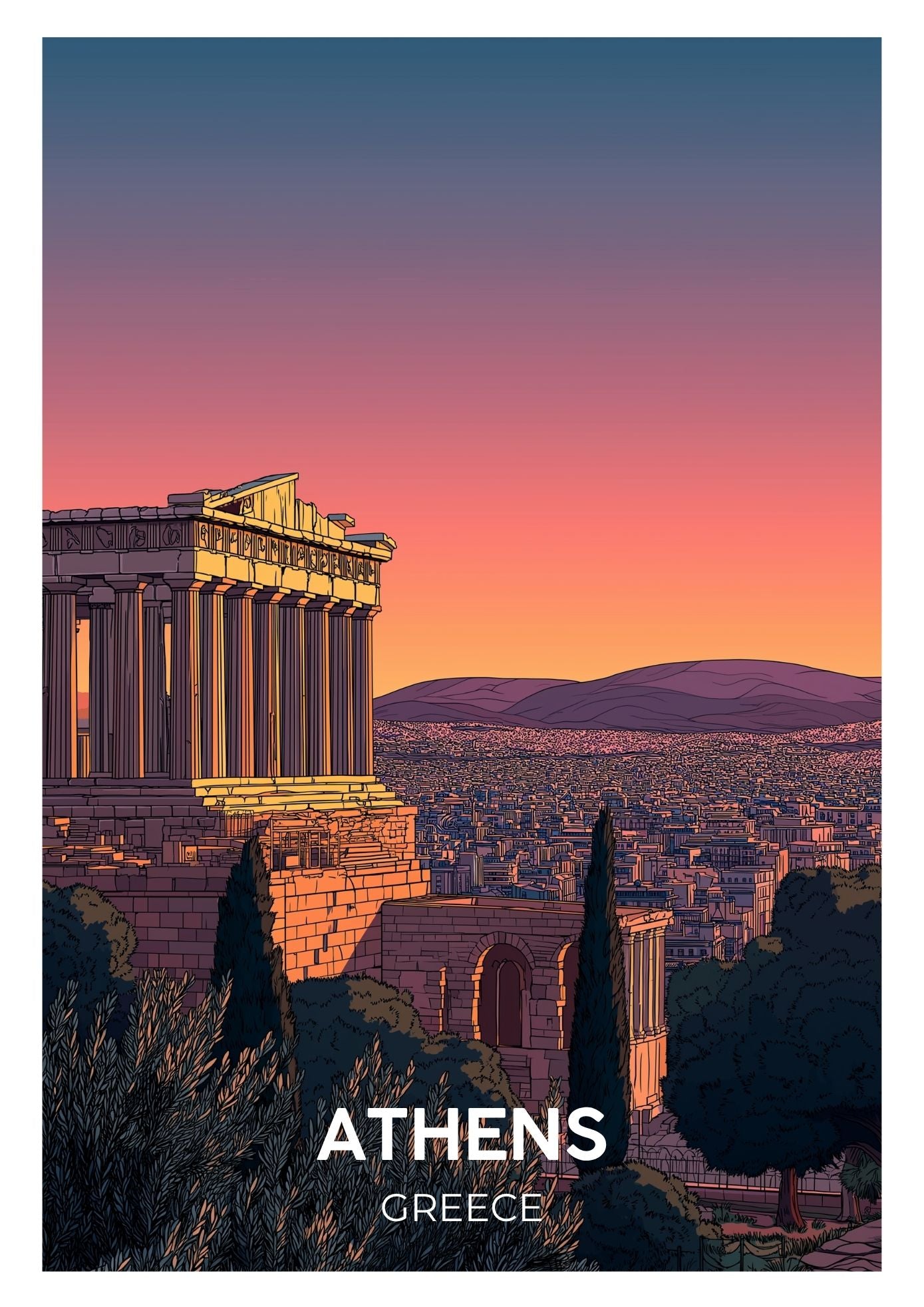 Vintage Athens Greece travel poster wall art print – Atlas Prints