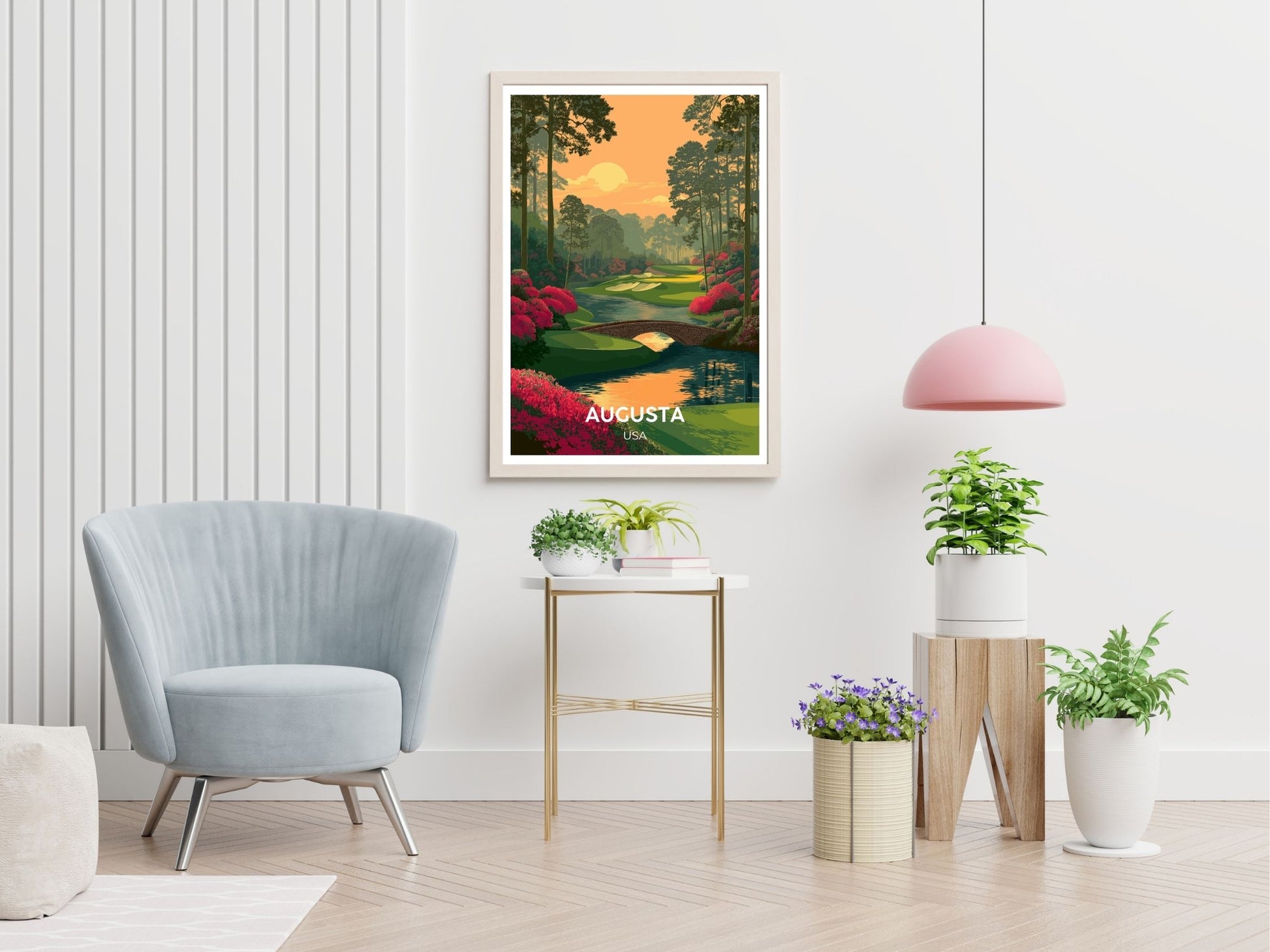 Augusta USA travel print displayed in living room – Atlas Prints