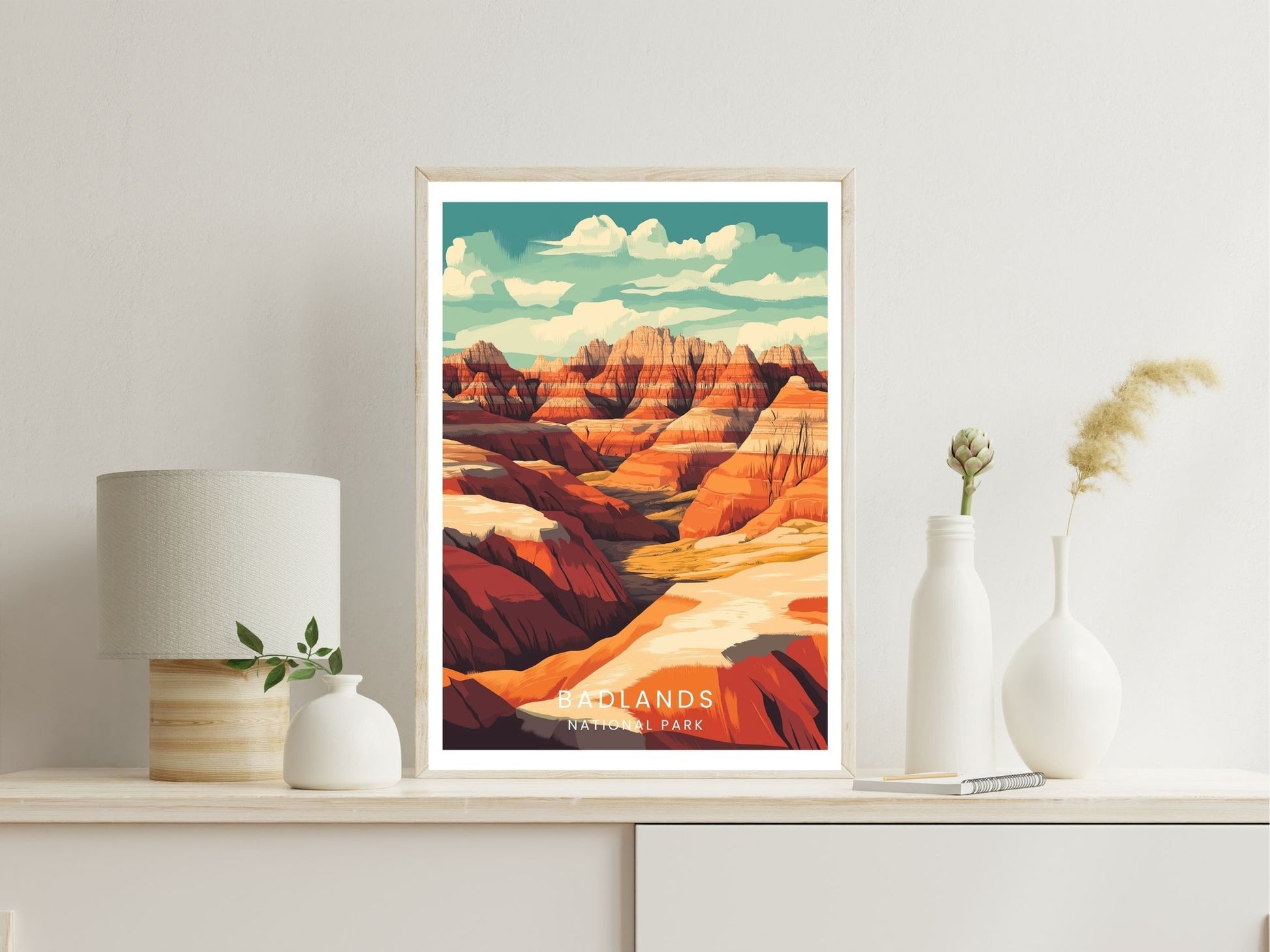 Badlands National Park wall art print displayed in bedroom – Atlas Prints