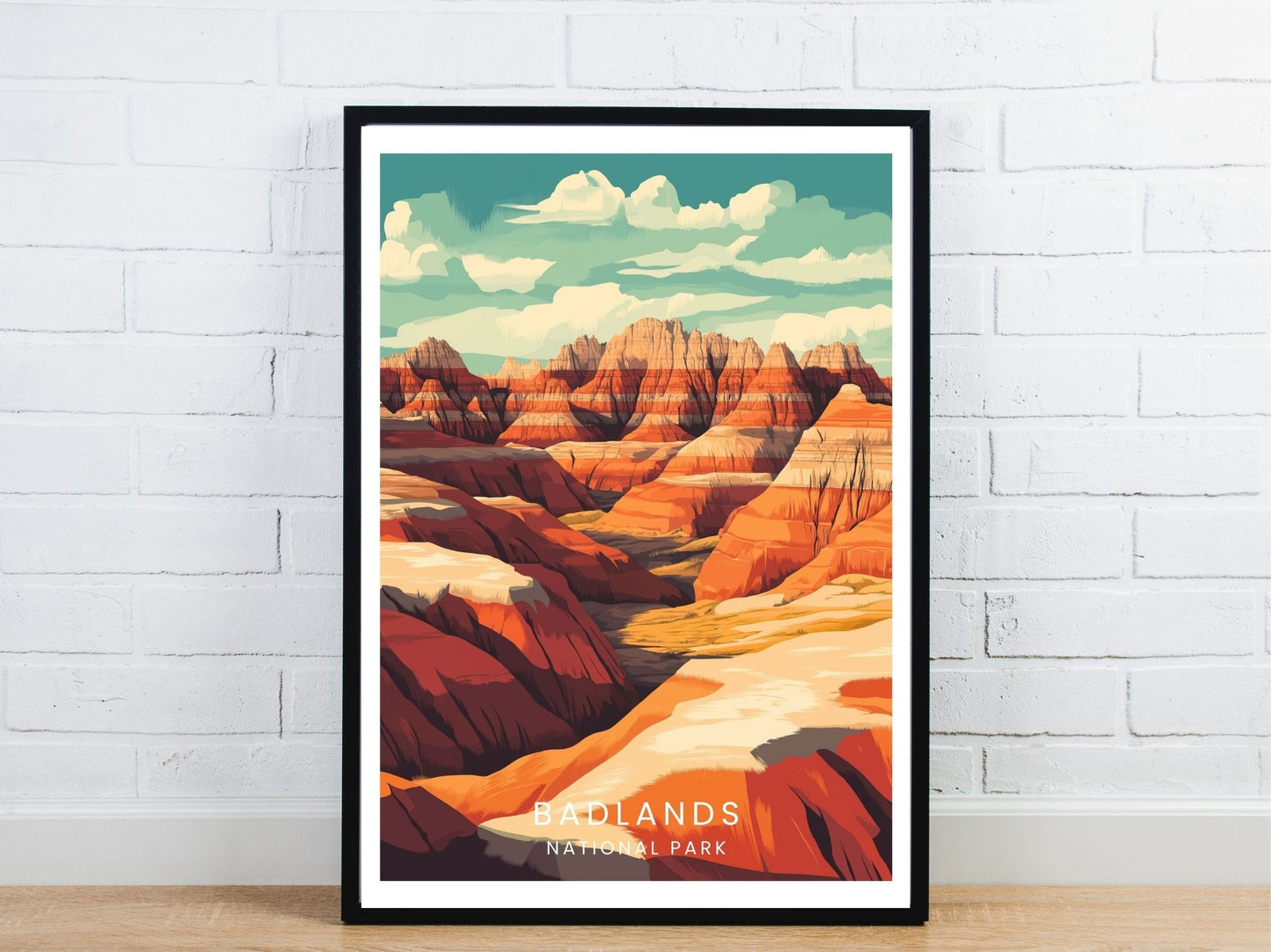 Minimal Badlands National Park travel art poster – Atlas Prints