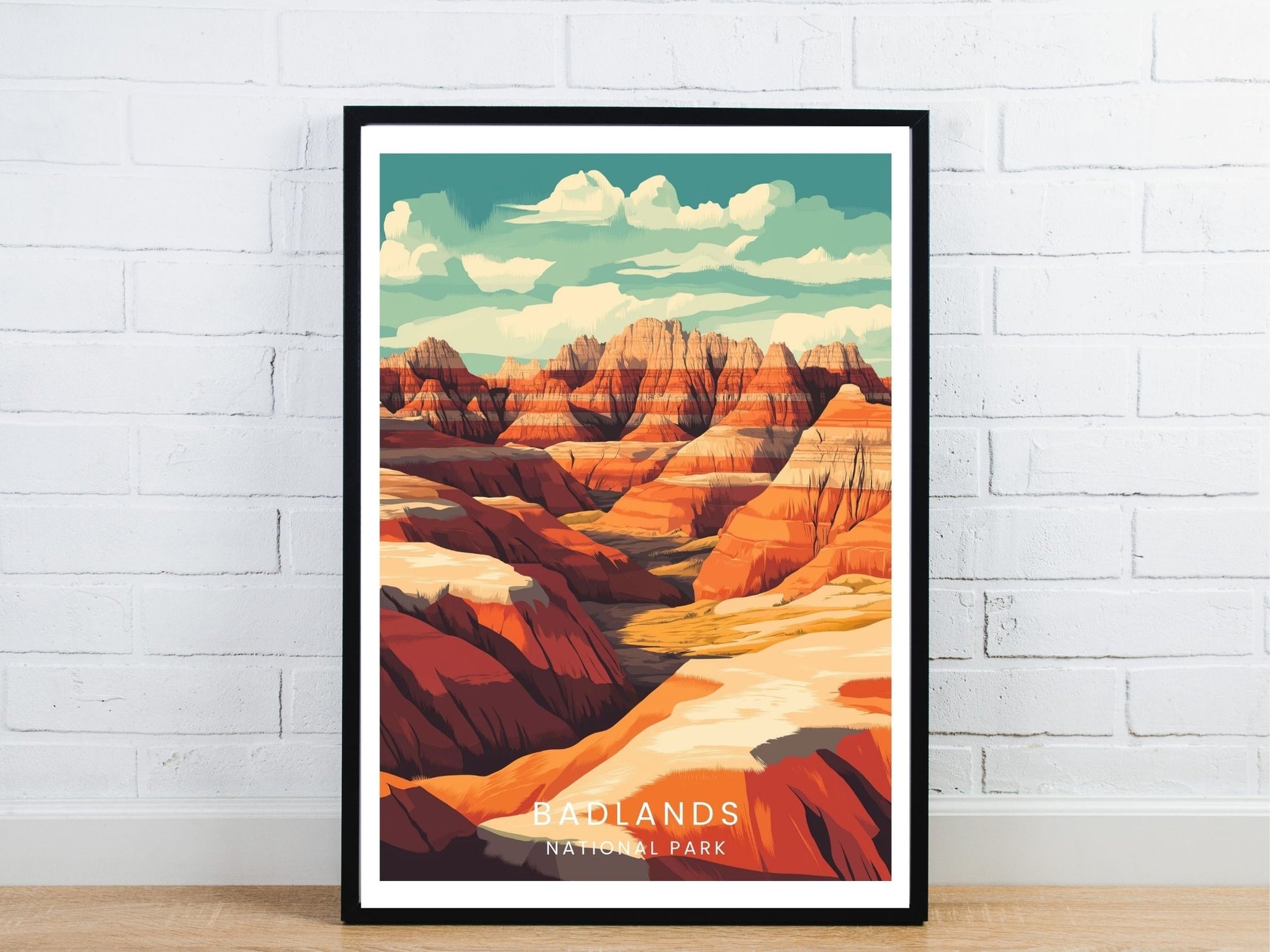 Minimal Badlands National Park travel art poster – Atlas Prints