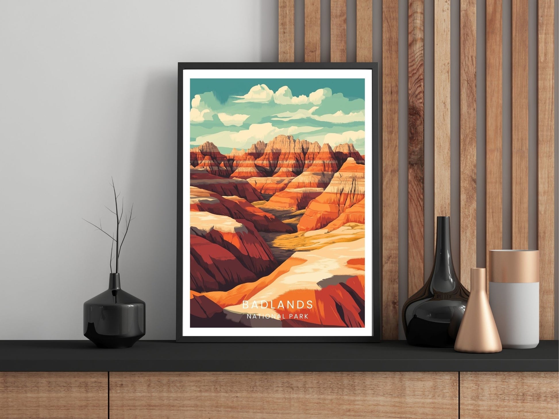 Close-up of Badlands National Park travel poster matte texture – Atlas Prints