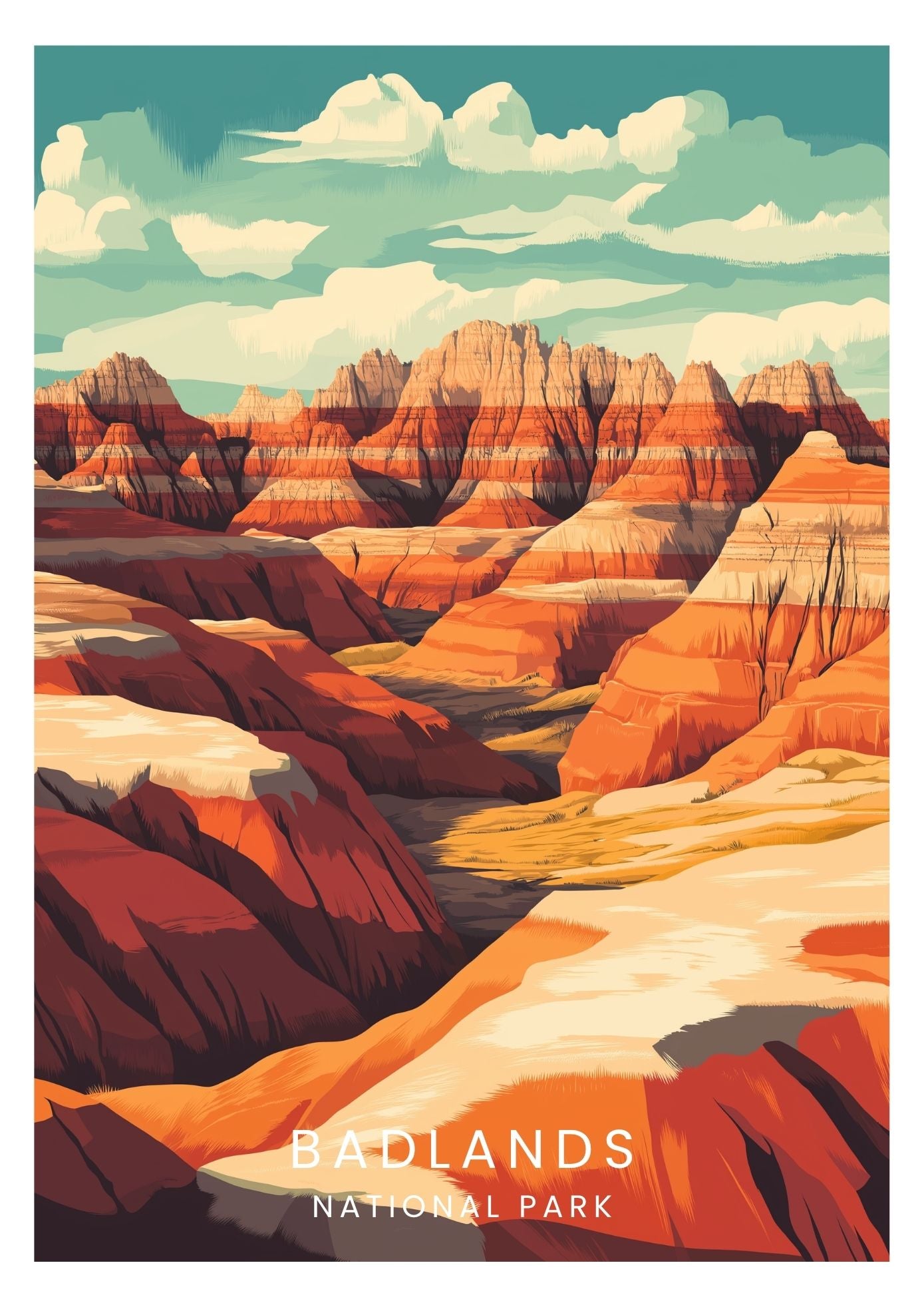 Vintage Badlands National Park travel poster wall art print – Atlas Prints