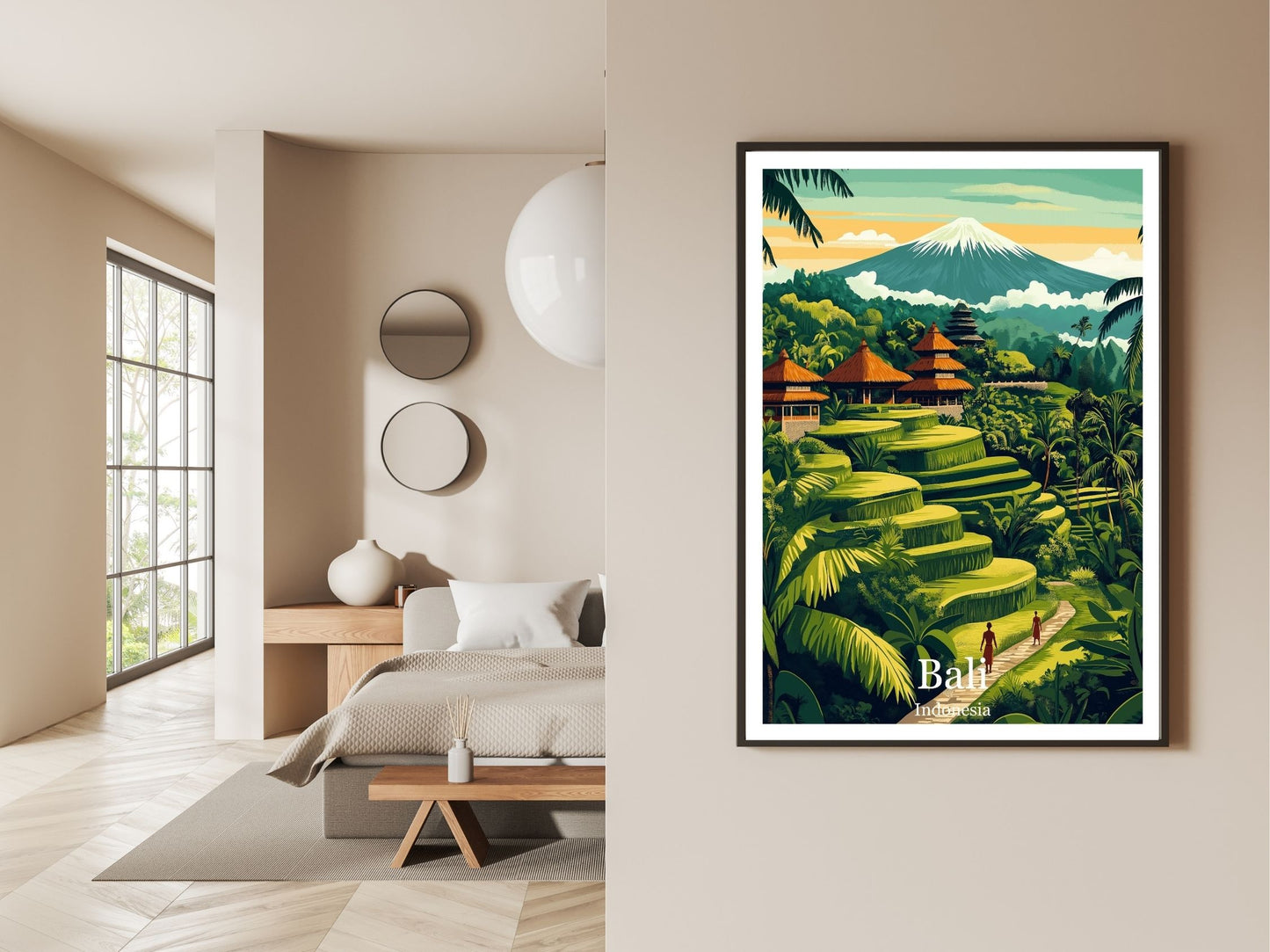 Gallery wall display of Bali travel poster – Atlas Prints