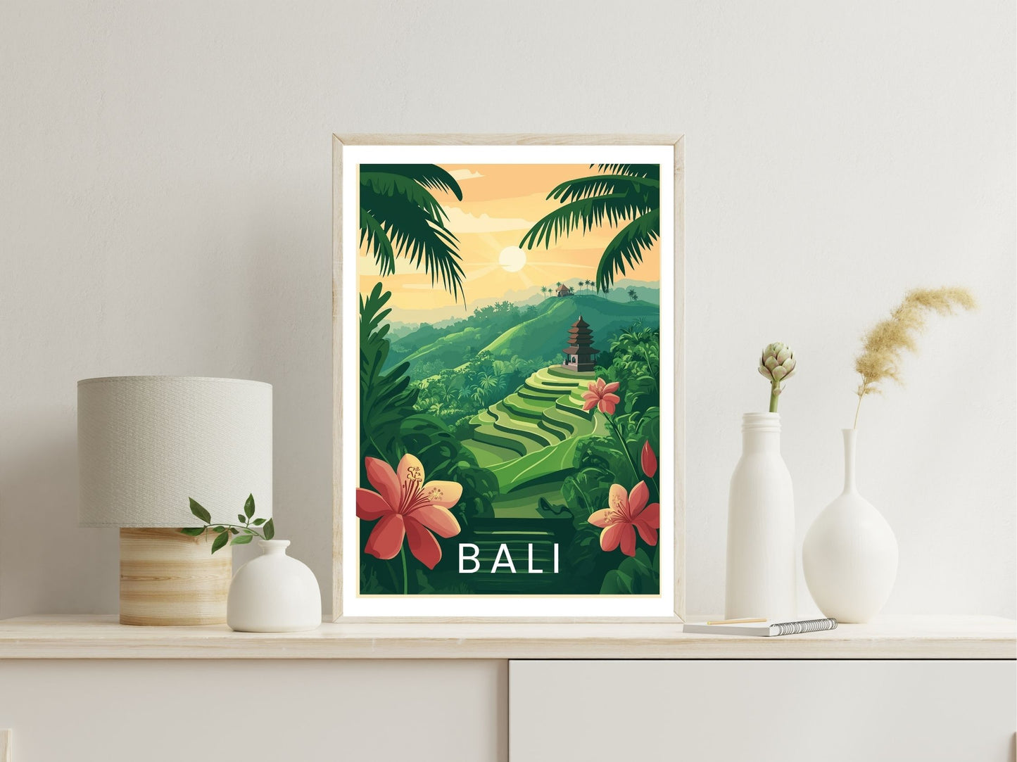 Bali Indonesia wall art print displayed in bedroom – Atlas Prints