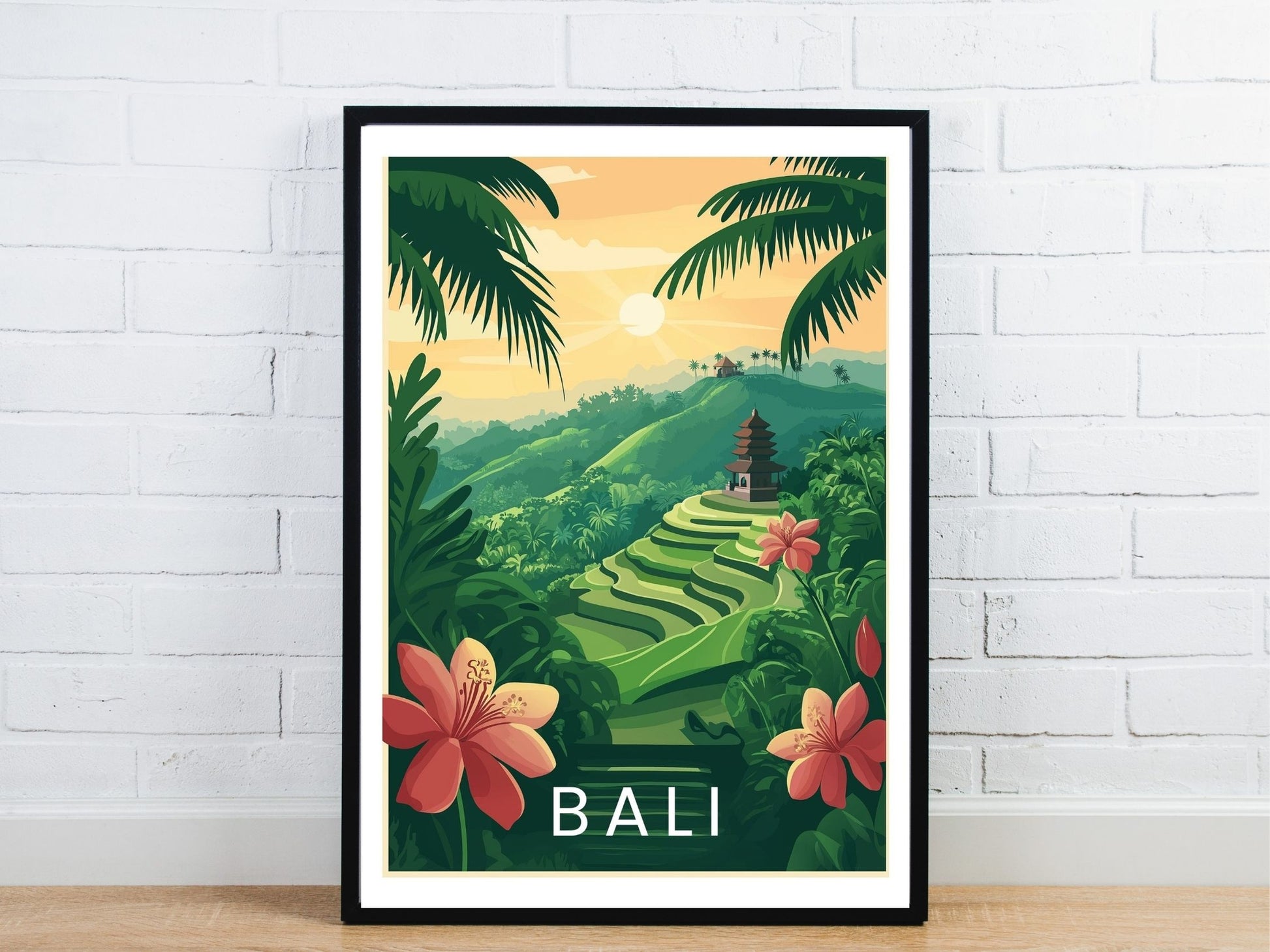 Minimal Bali Indonesia travel art poster – Atlas Prints