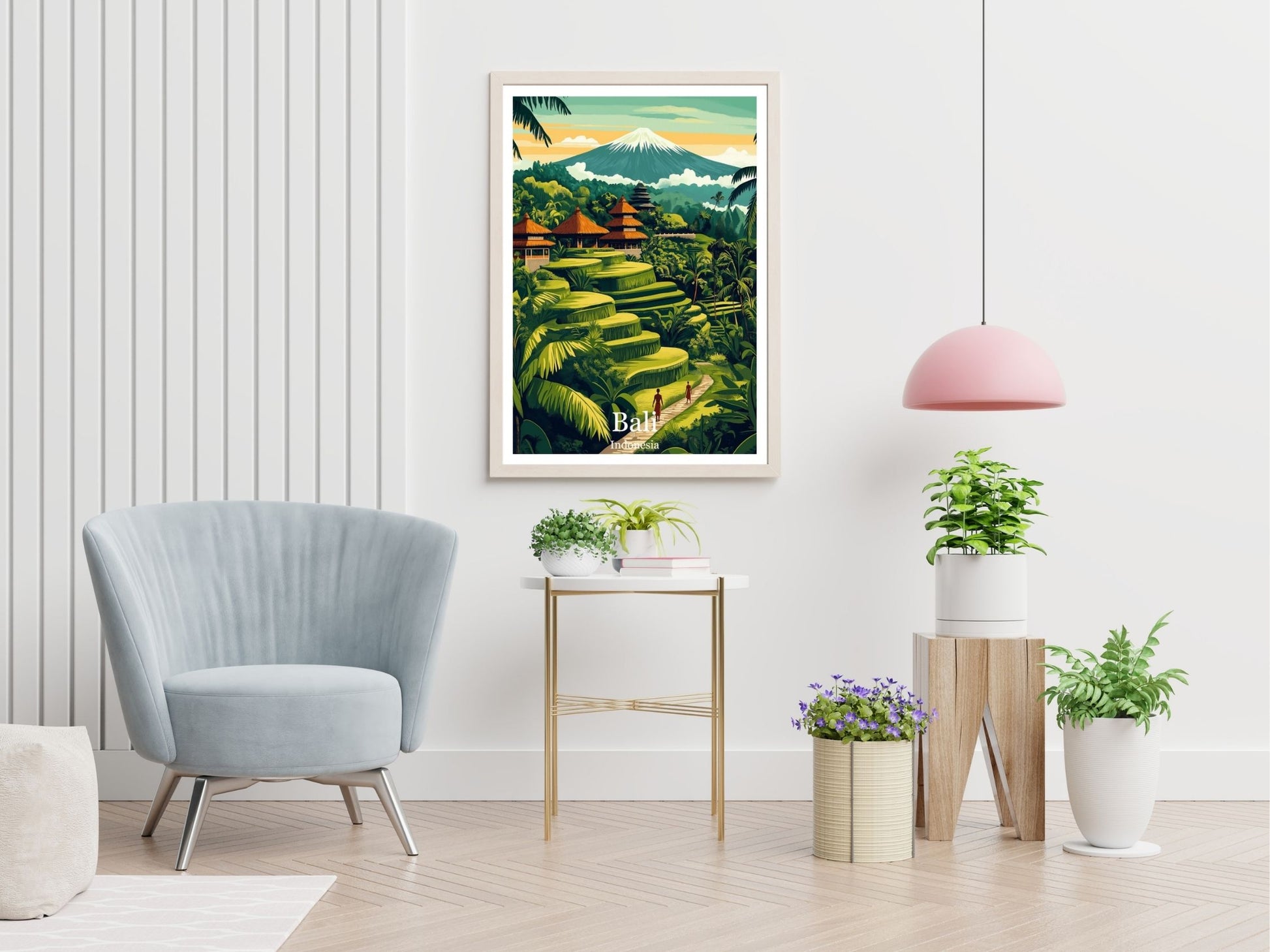 Bali travel print displayed in living room – Atlas Prints