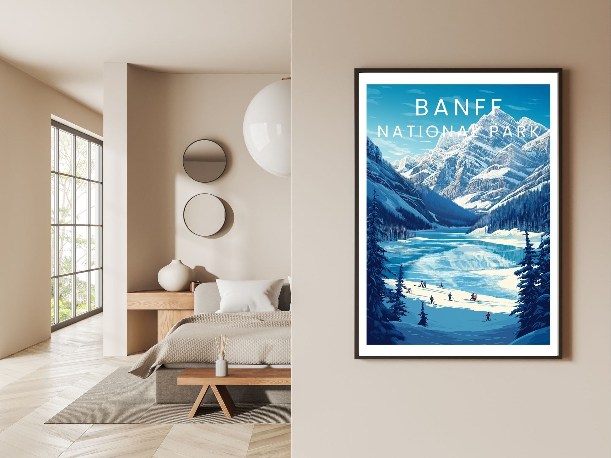 Gallery wall display of Banff National Park travel poster – Atlas Prints