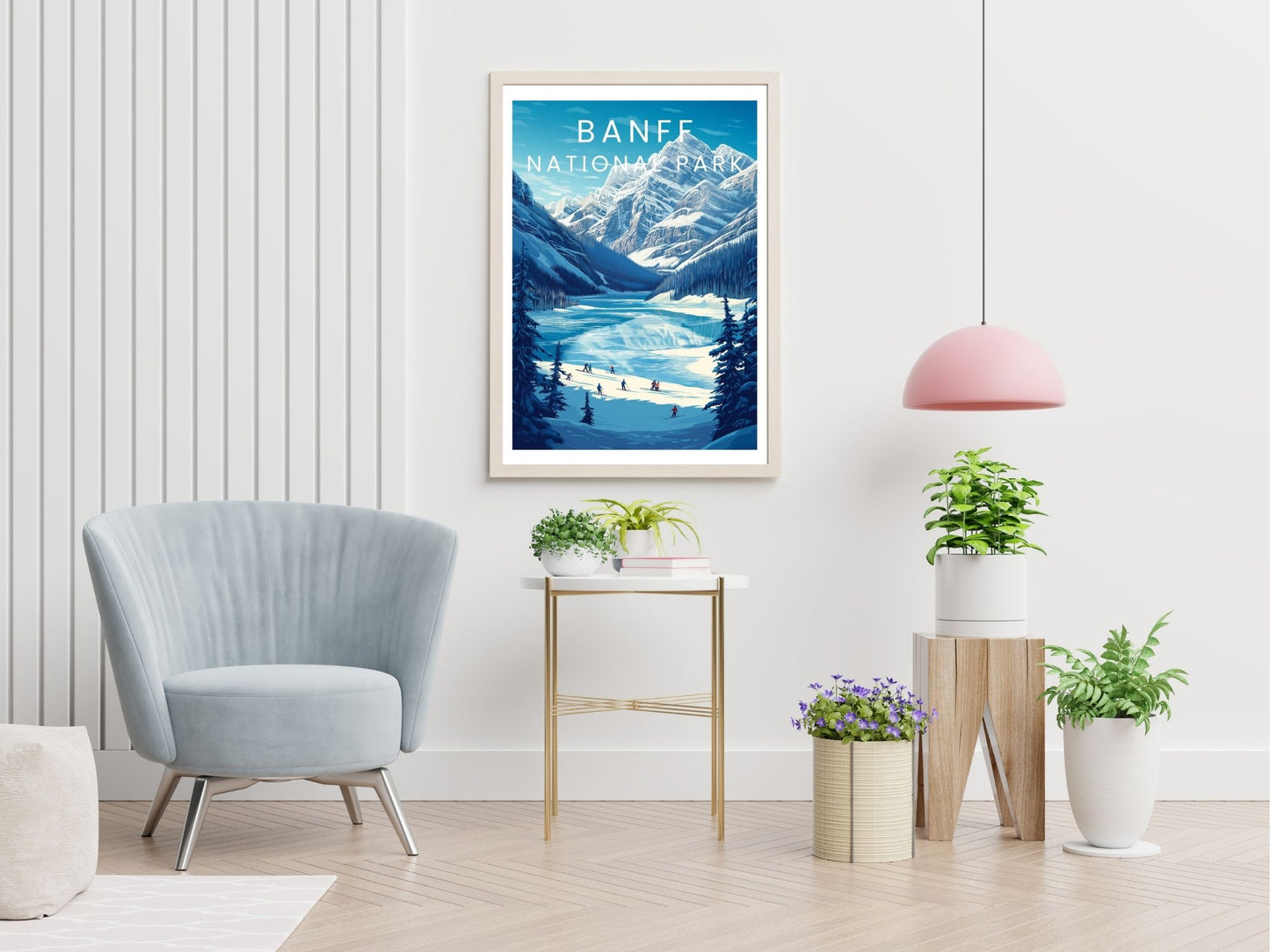 Banff National Park travel print displayed in living room – Atlas Prints