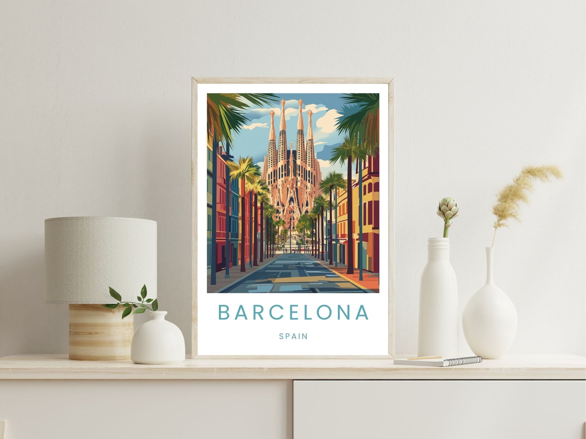 Barcelona wall art print displayed in bedroom – Atlas Prints