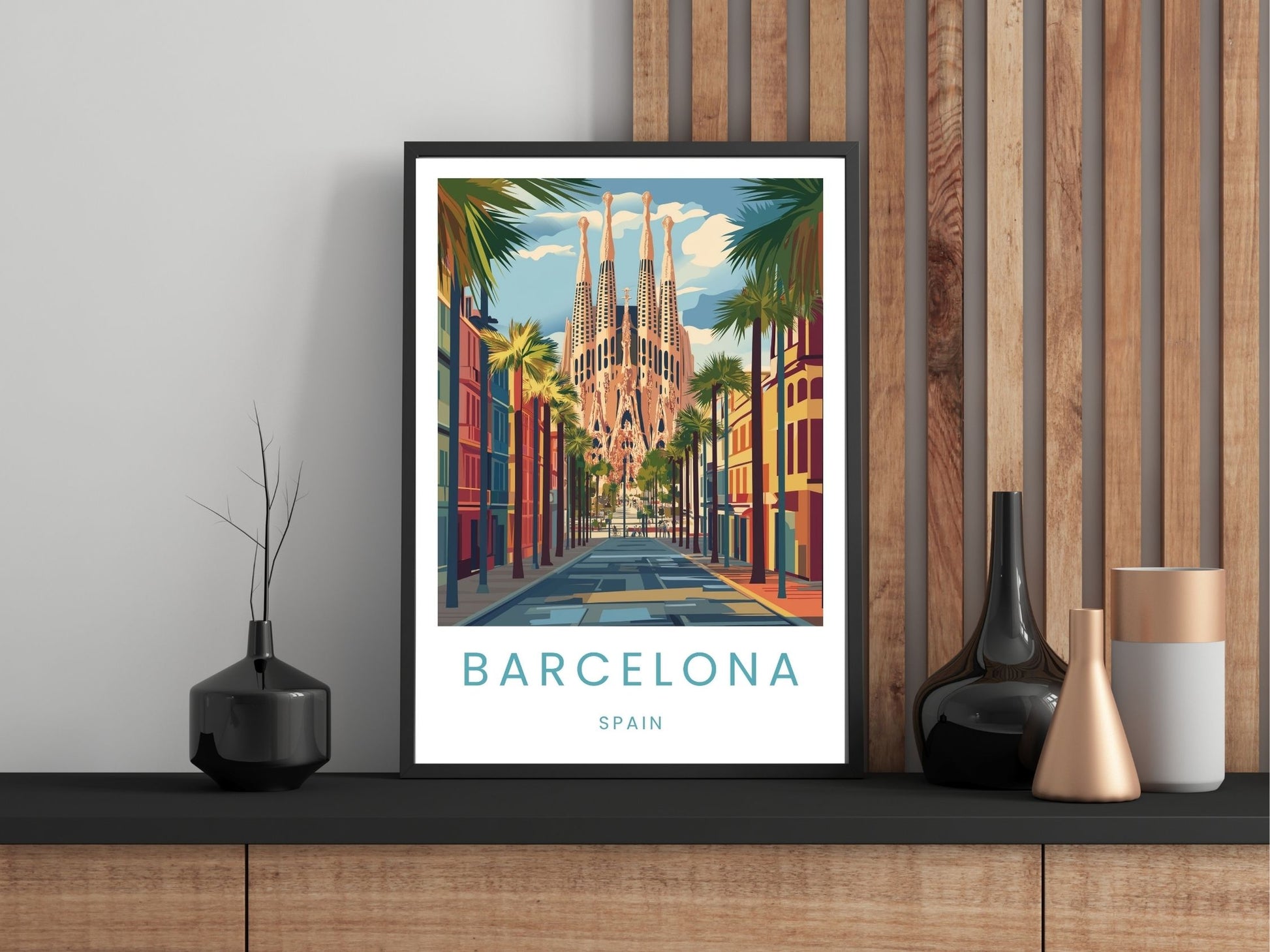 Close-up of Barcelona travel poster matte texture – Atlas Prints