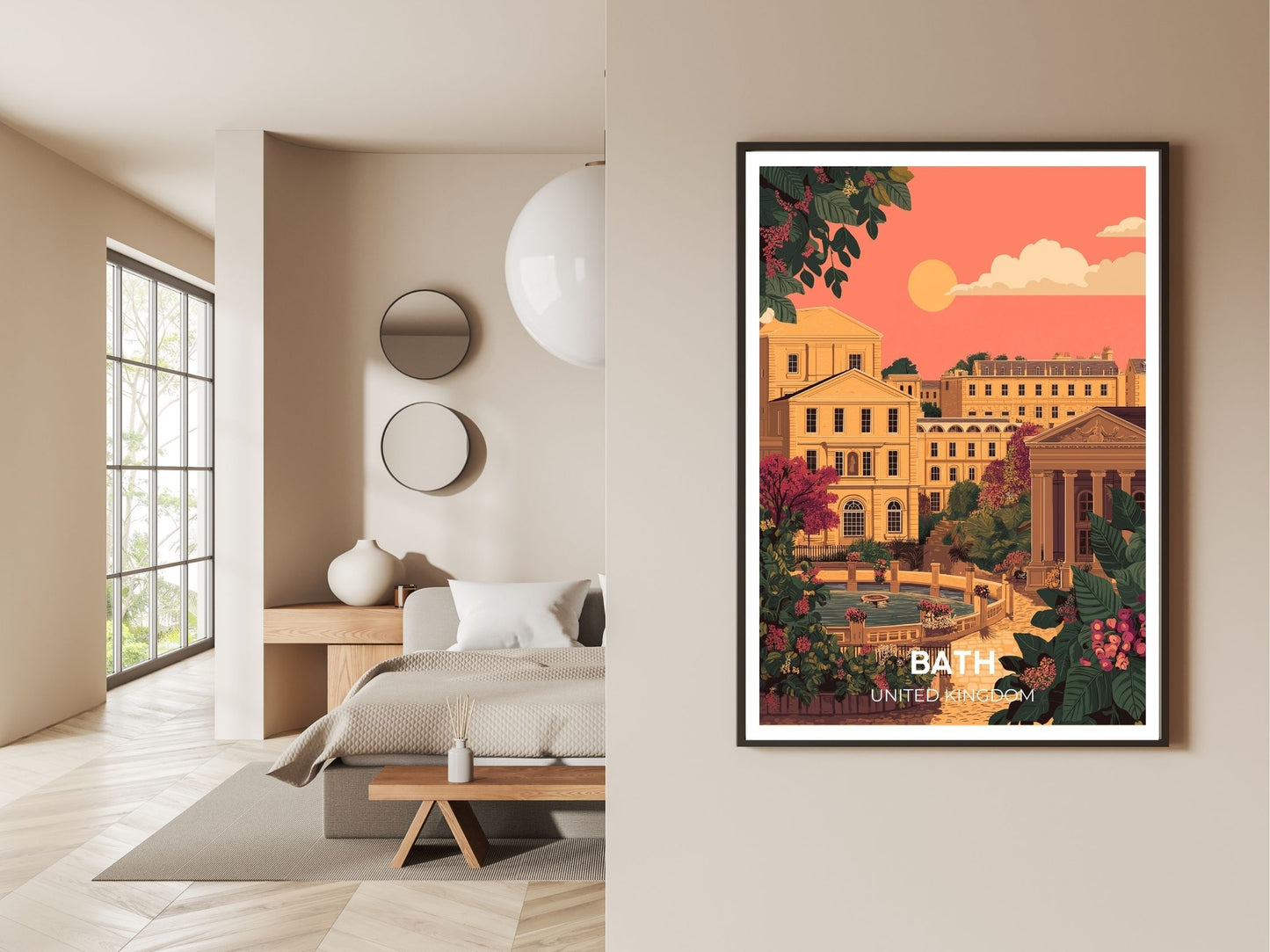 Bath United Kingdom wall art print displayed in bedroom – Atlas Prints