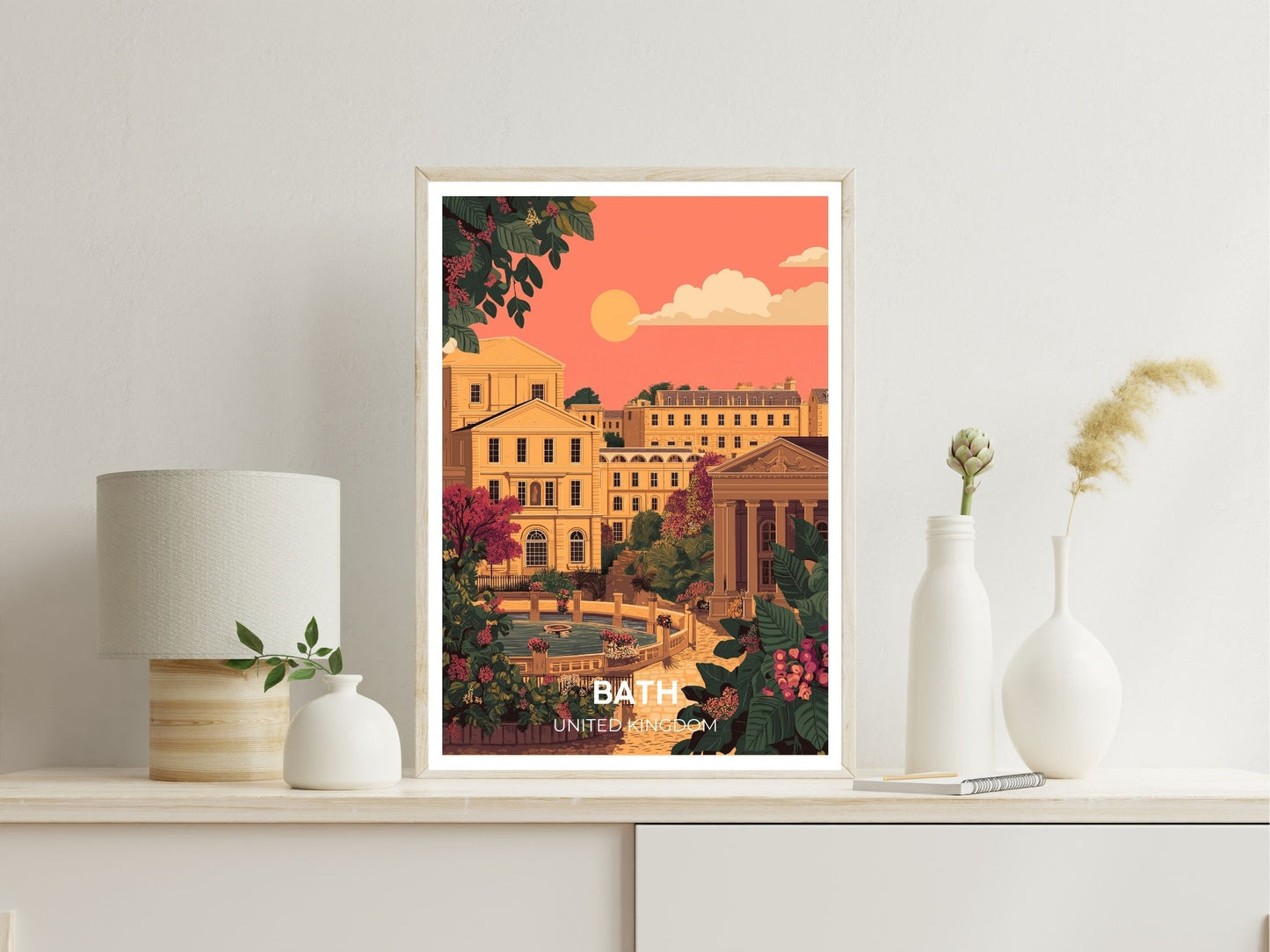 Gallery wall display of Bath United Kingdom travel poster – Atlas Prints