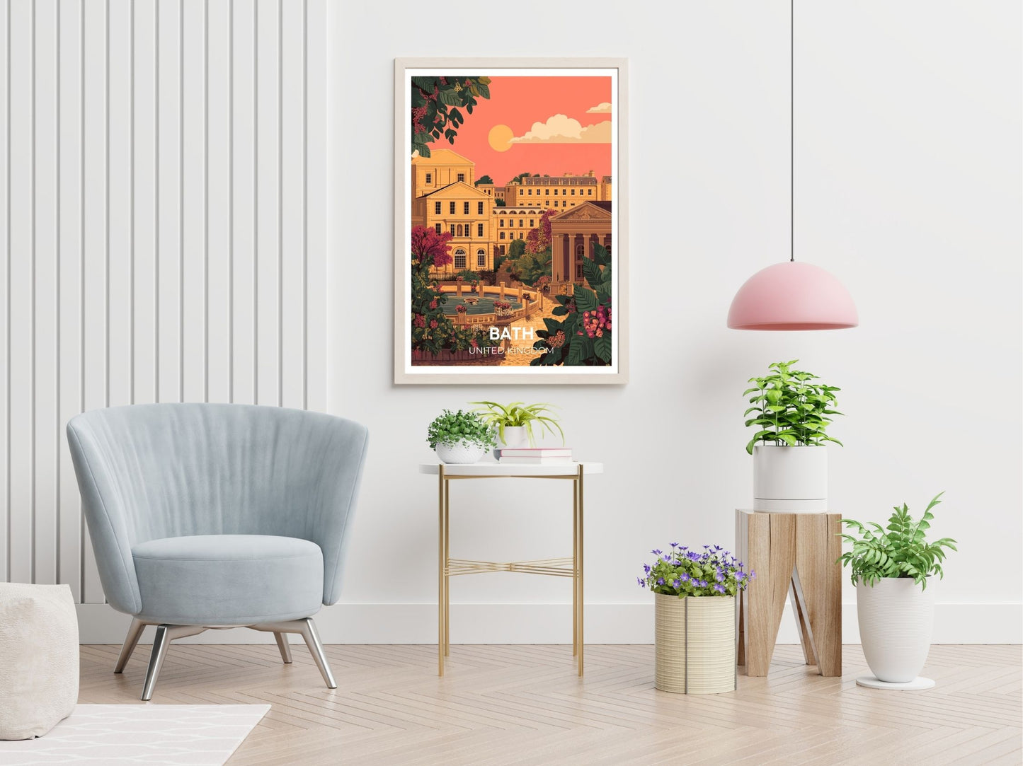 Bath United Kingdom travel print displayed in living room – Atlas Prints