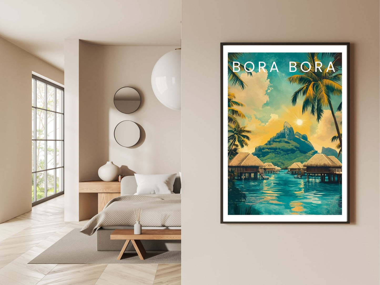Gallery wall display of Bora Bora travel poster – Atlas Prints