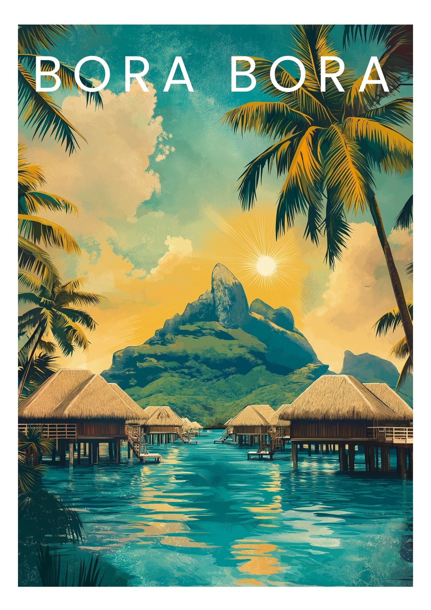 Vintage Bora Bora travel poster wall art print – Atlas Prints