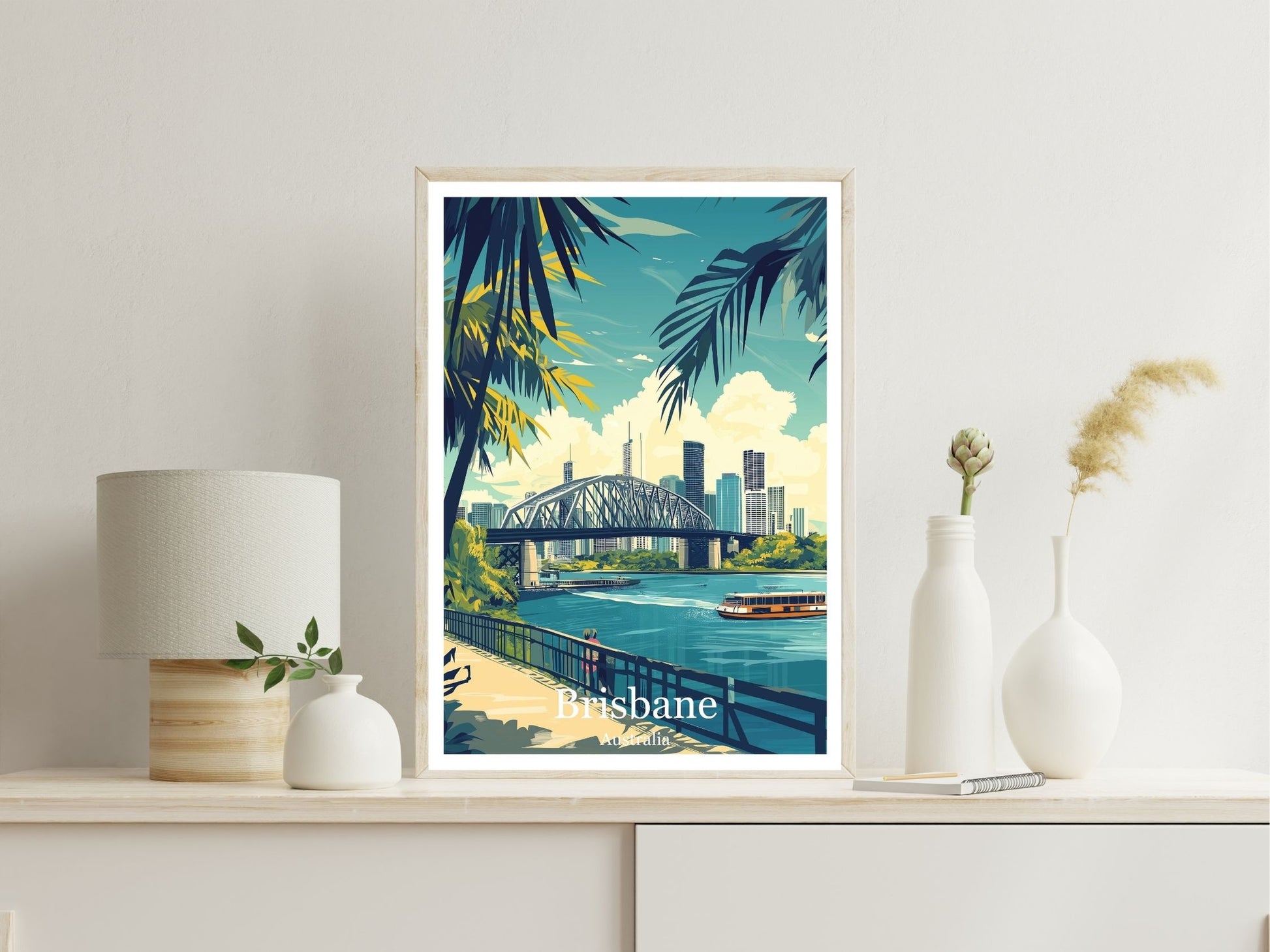 Brisbane wall art print displayed in bedroom – Atlas Prints