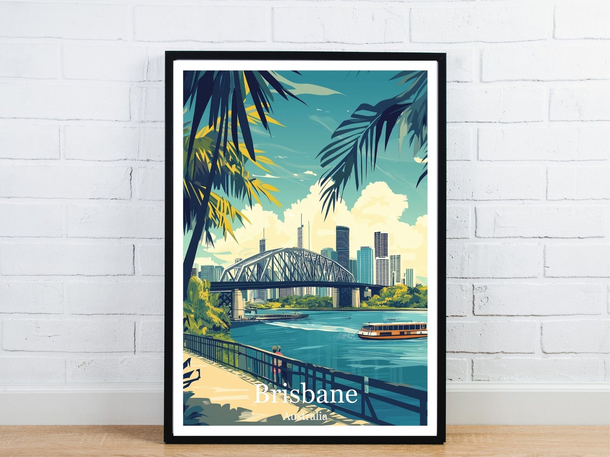 Minimal Brisbane travel art poster – Atlas Prints