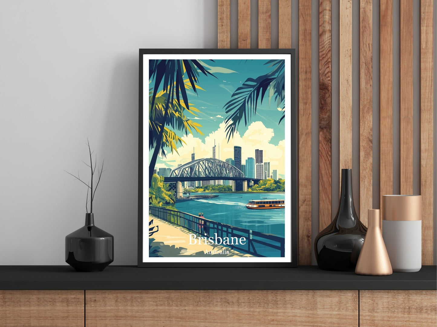 Close-up of Brisbane travel poster matte texture – Atlas Prints