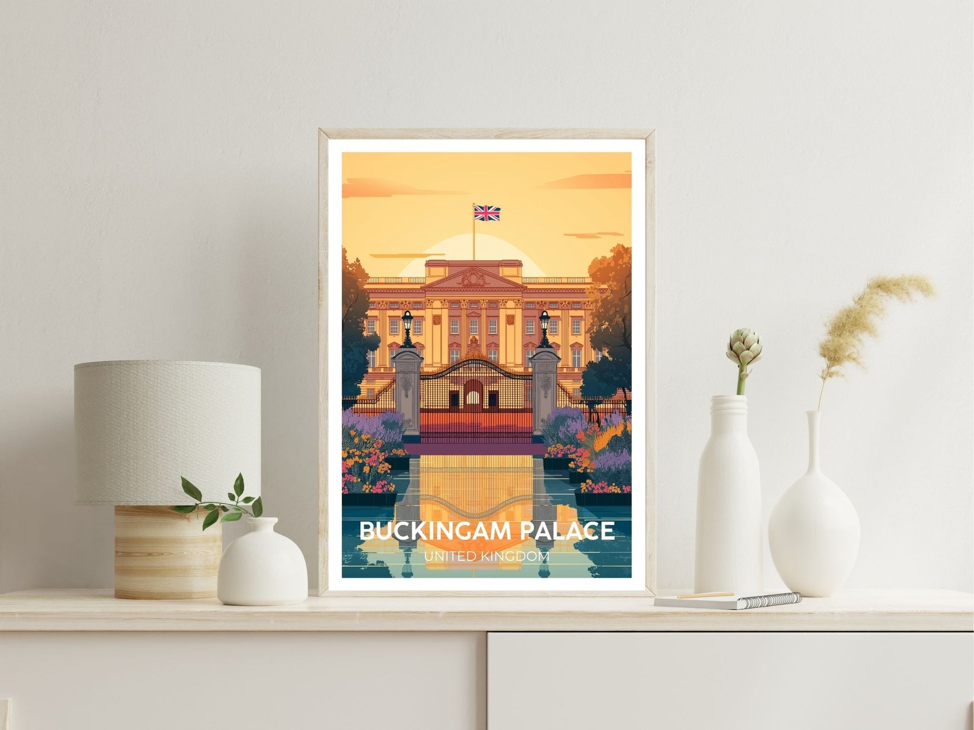 Buckingham Palace United Kingdom wall art print displayed in bedroom – Atlas Prints