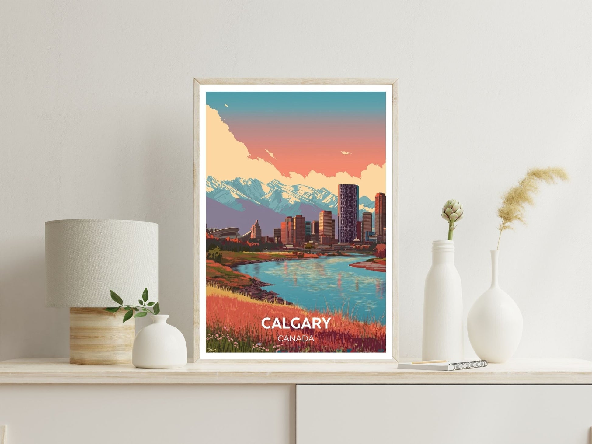 Calgary Canada wall art print displayed in bedroom – Atlas Prints