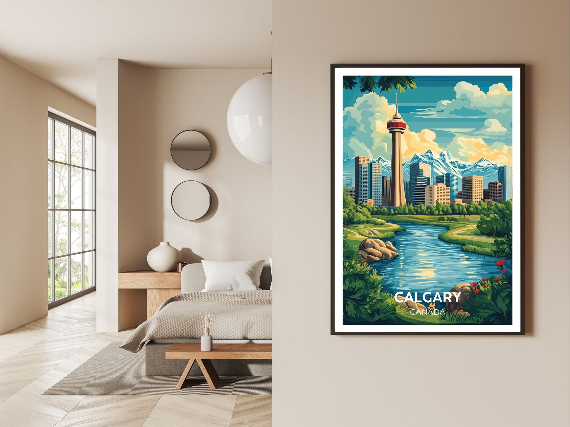 Gallery wall display of Calgary travel poster – Atlas Prints