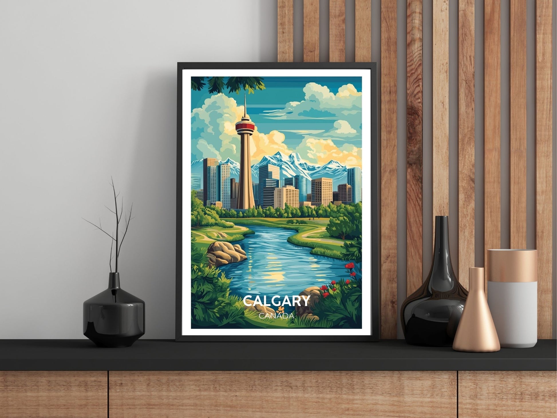 Close-up of Calgary travel poster matte texture – Atlas Prints