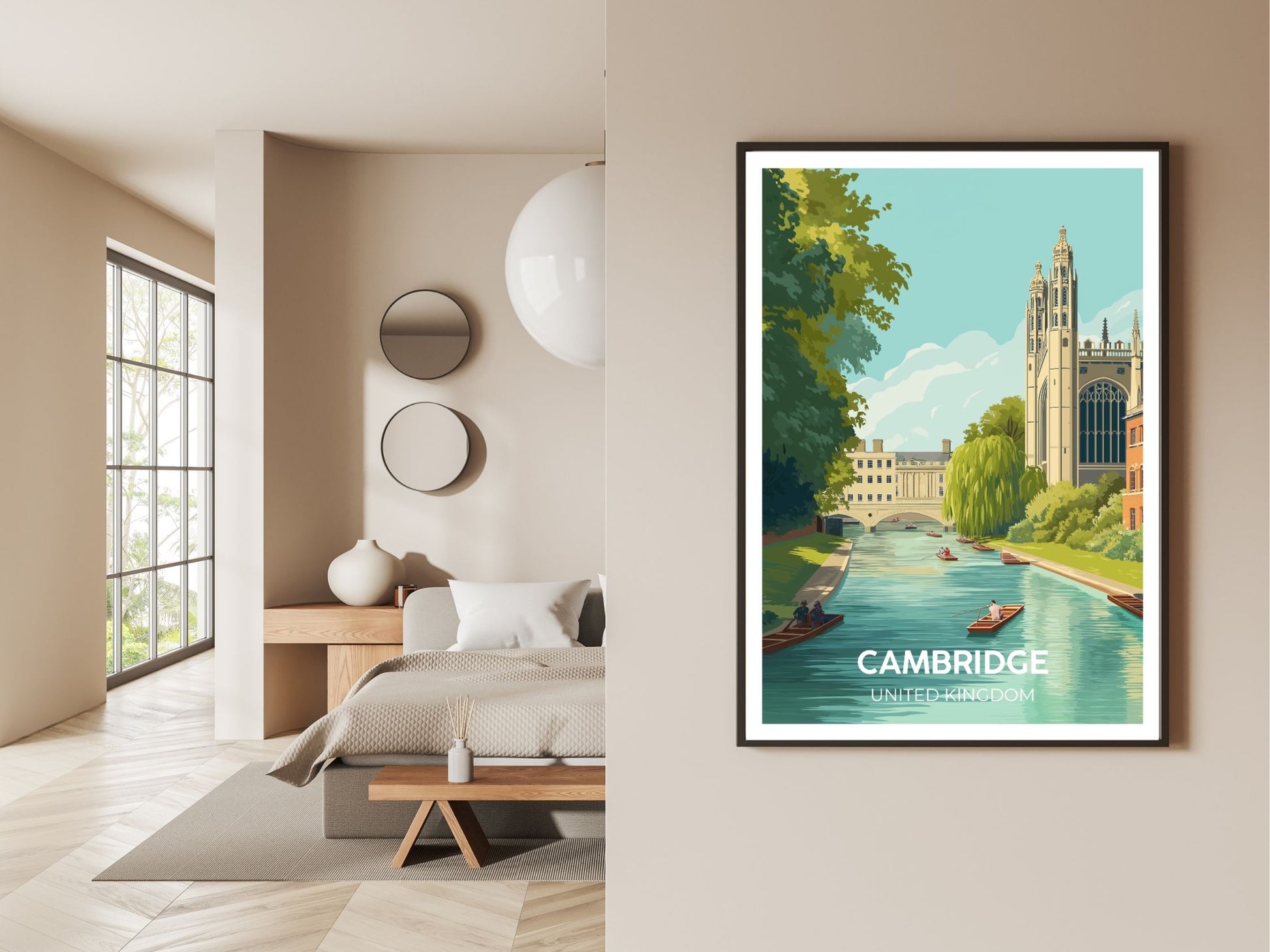 Gallery wall display of Cambridge travel poster – Atlas Prints
