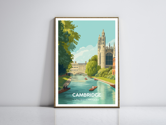 Cambridge England travel poster – vintage British wall art by Atlas Prints