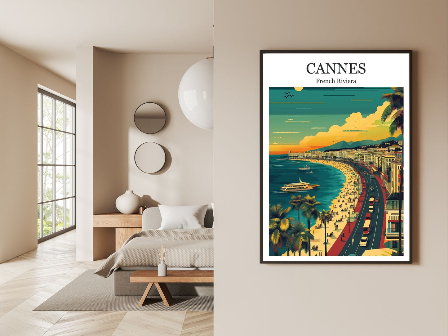 Gallery wall display of Cannes French Riviera travel poster – Atlas Prints