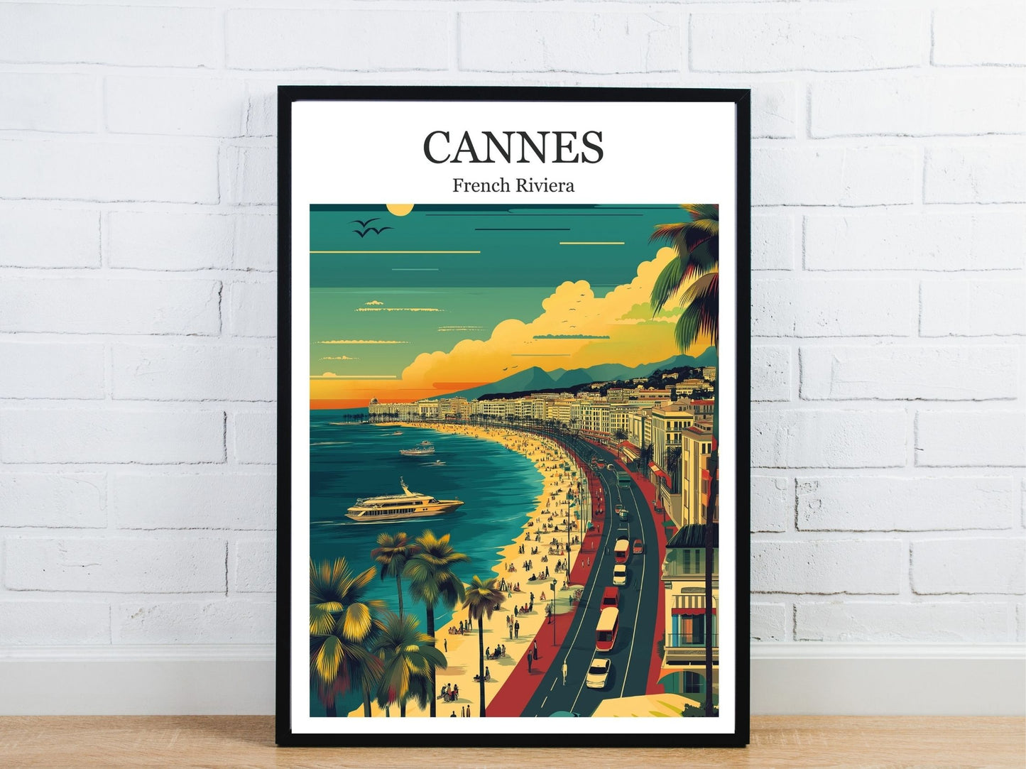 Minimal Cannes French Riviera travel art poster – Atlas Prints