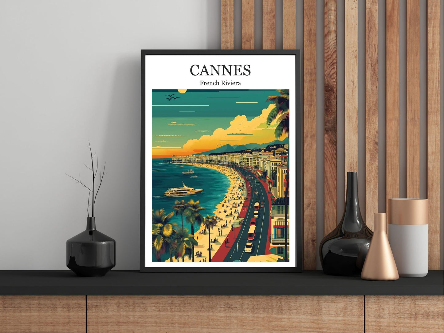 Close-up of Cannes French Riviera travel poster matte texture – Atlas Prints