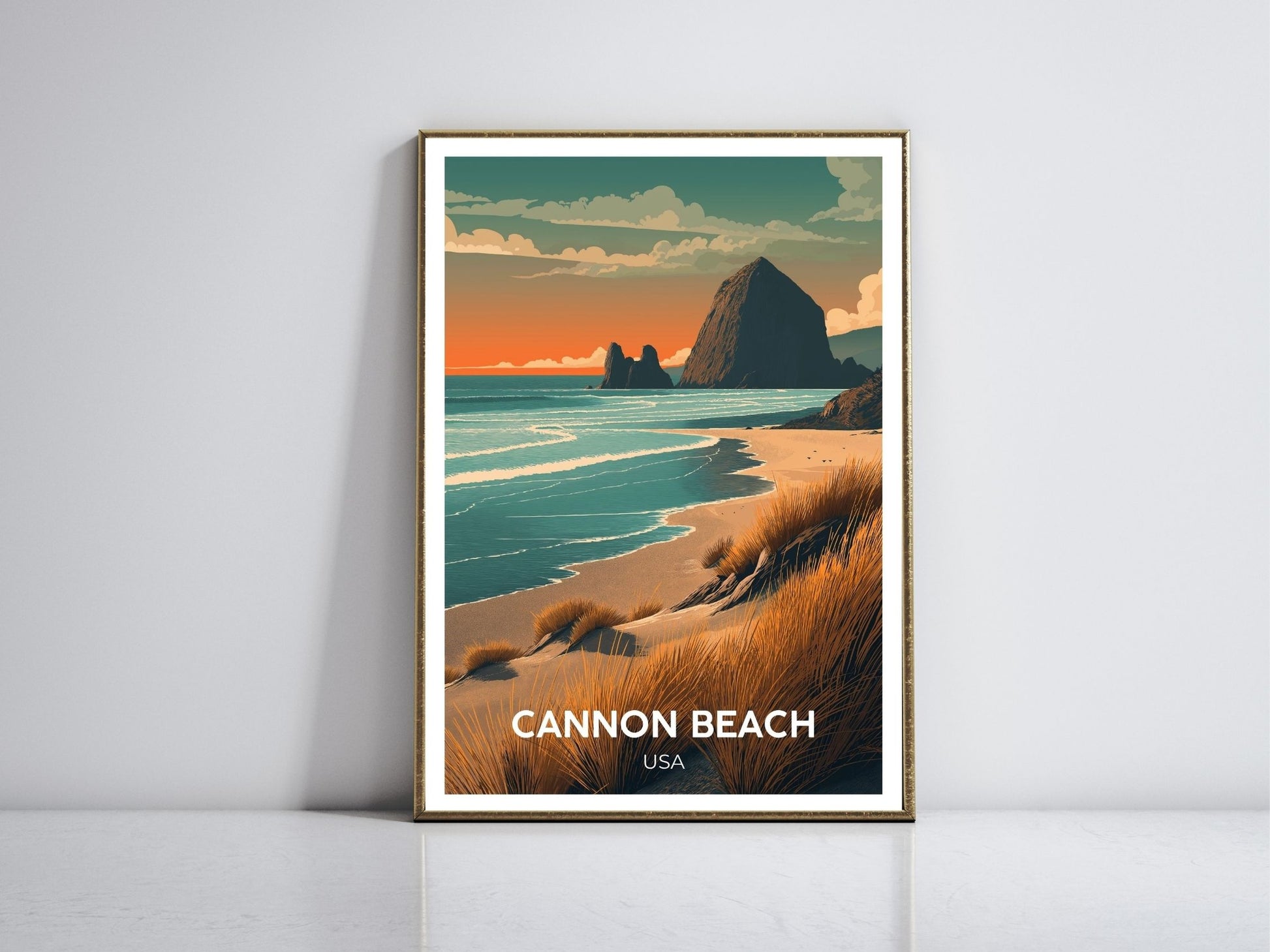 Cannon Beach USA framed vintage travel poster – Atlas Prints