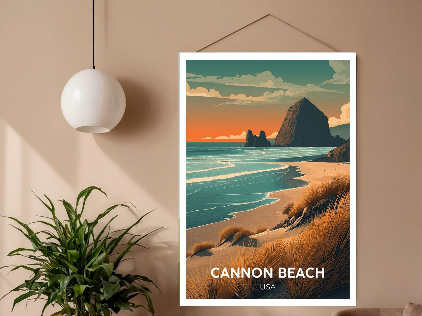 Close-up of Cannon Beach USA travel poster matte texture – Atlas Prints