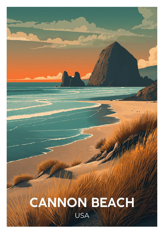 Vintage Cannon Beach USA travel poster wall art print – Atlas Prints
