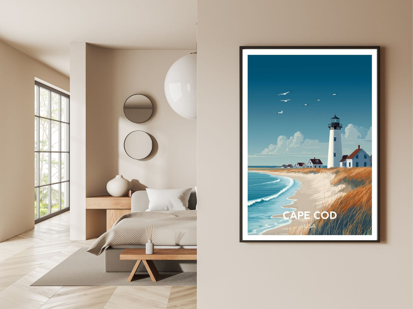 Gallery wall display of Cape Cod USA travel poster – Atlas Prints