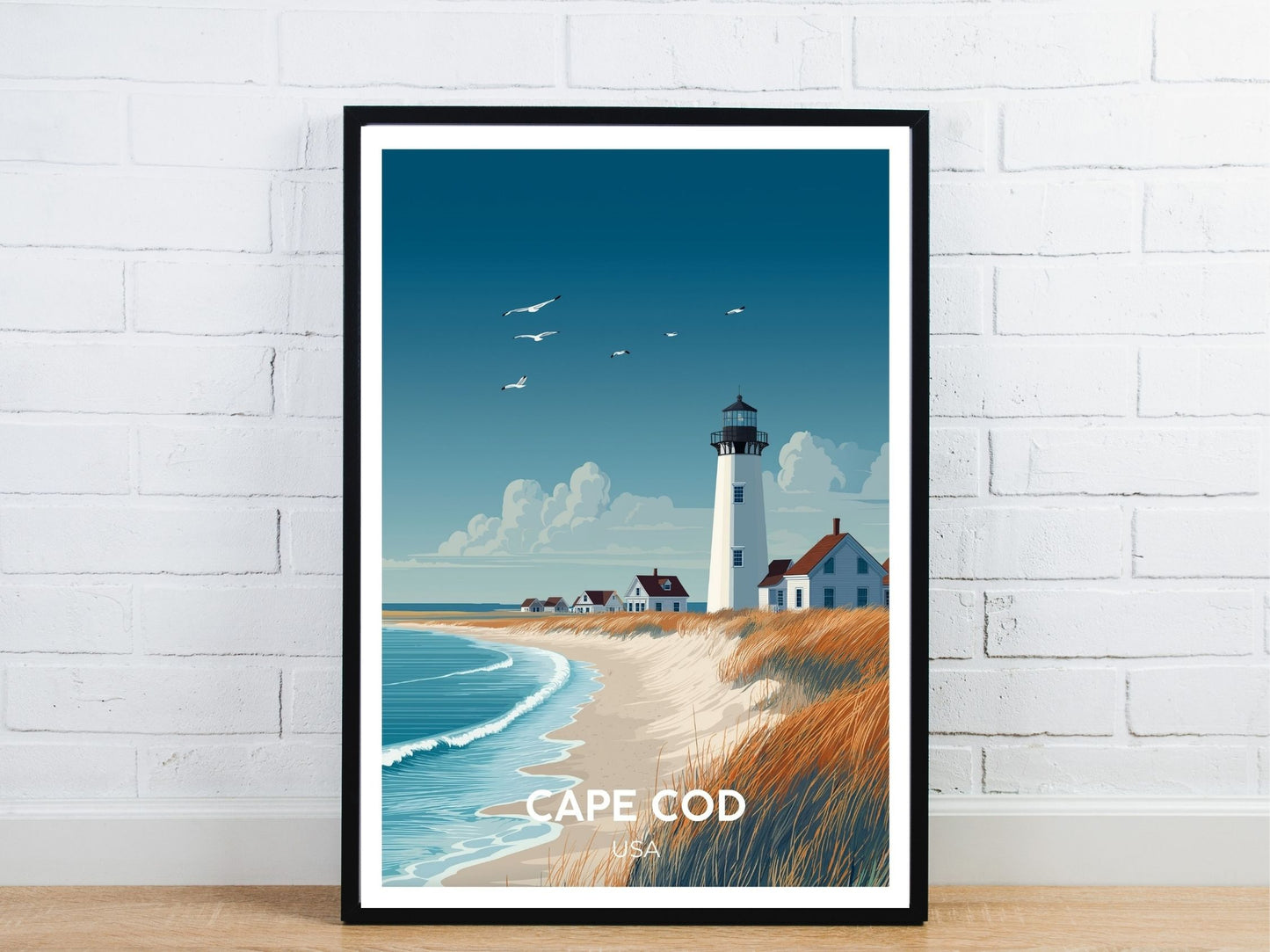 Minimal Cape Cod USA travel art poster – Atlas Prints