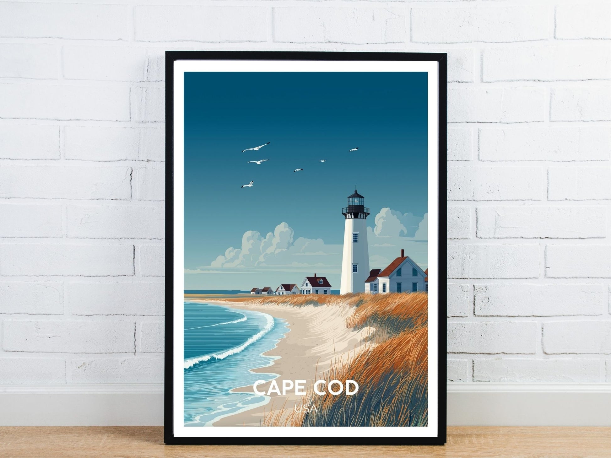 Minimal Cape Cod USA travel art poster – Atlas Prints