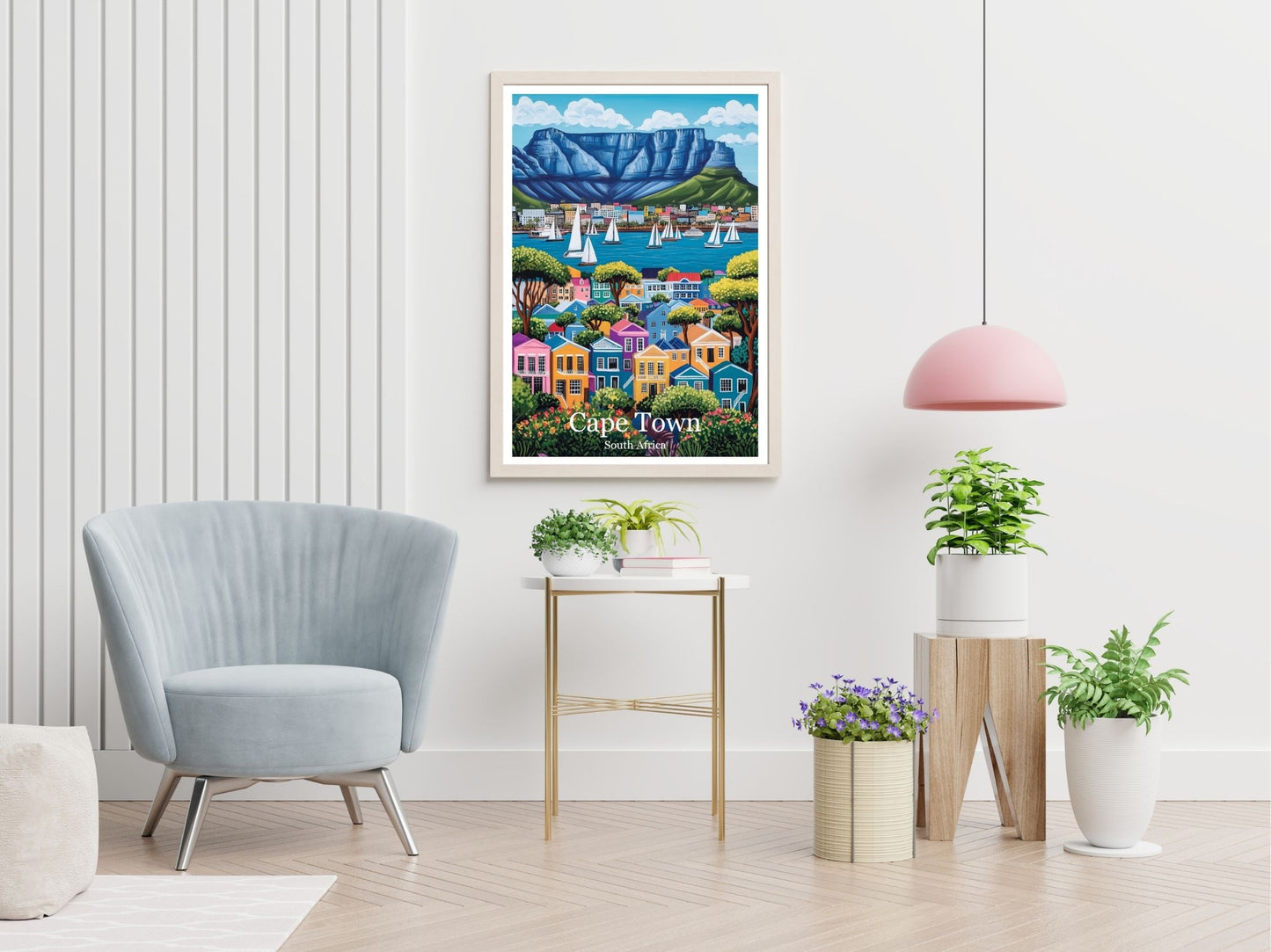 Cape Town travel print displayed in living room – Atlas Prints