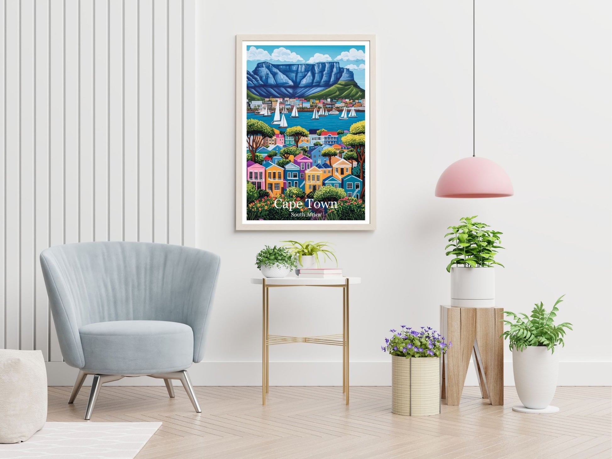 Cape Town travel print displayed in living room – Atlas Prints