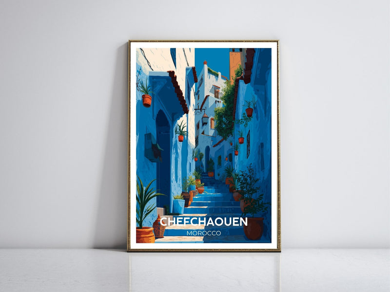 Chefchaouen Morocco framed vintage travel poster – Atlas Prints