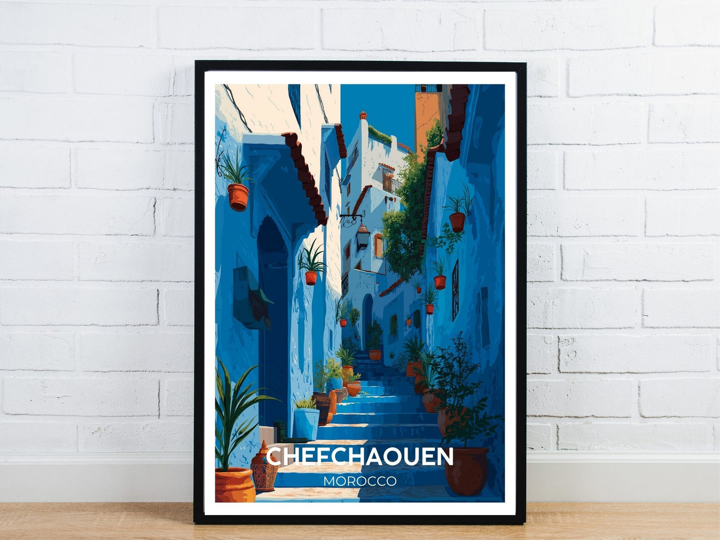 Minimal Chefchaouen Morocco travel art poster – Atlas Prints
