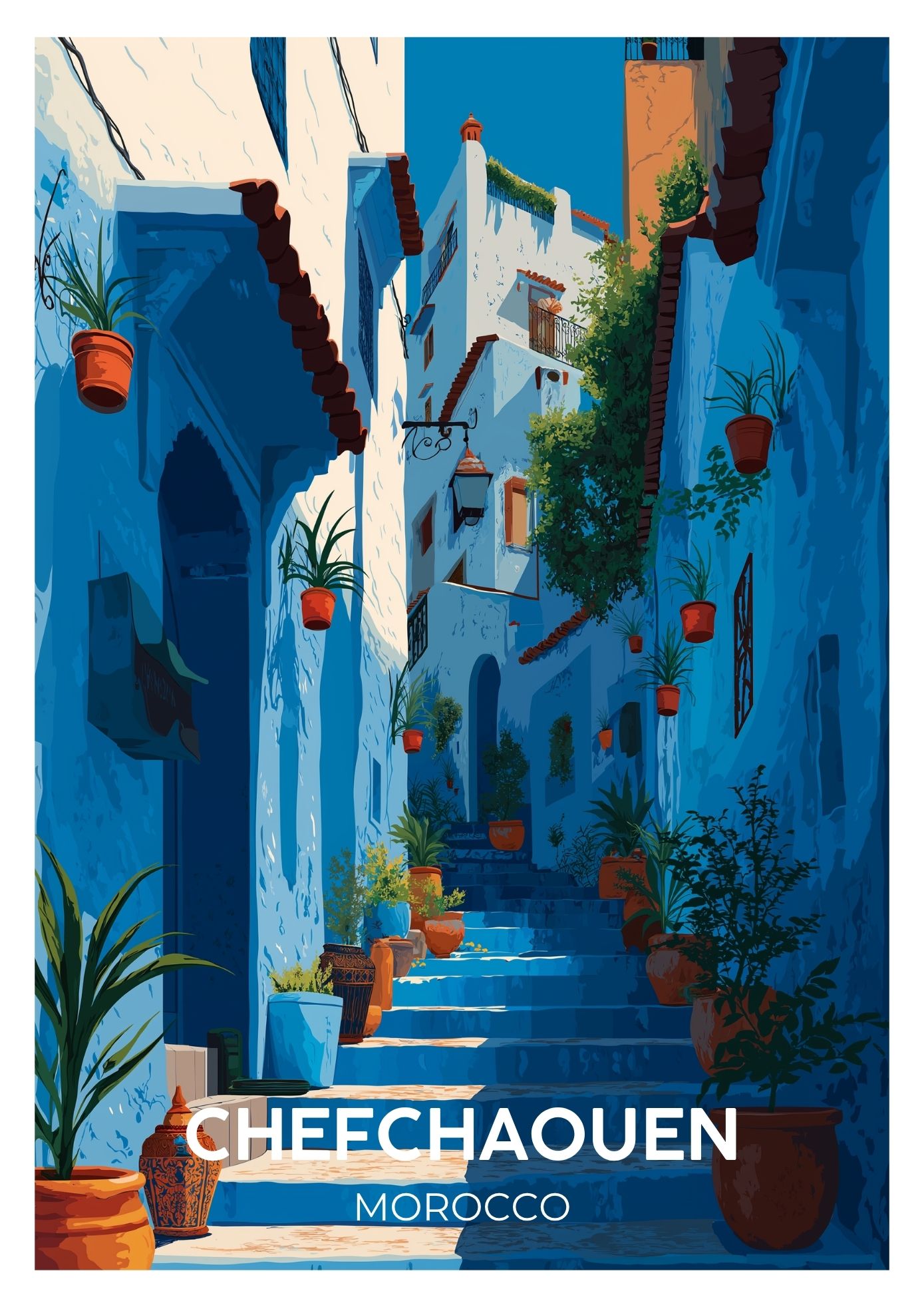 Vintage Chefchaouen Morocco travel poster wall art print – Atlas Prints