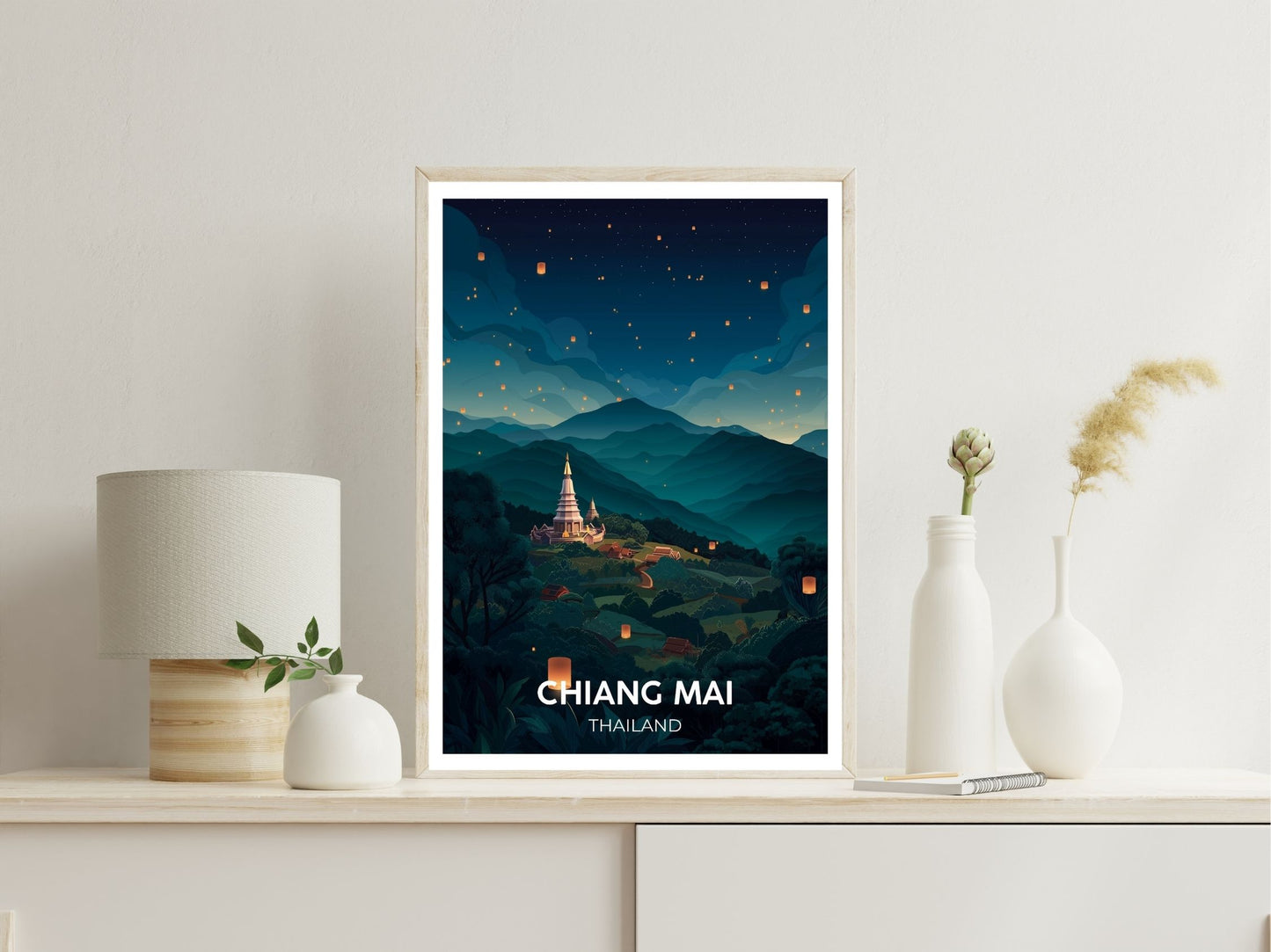 Chiang Mai Thailand wall art print displayed in bedroom – Atlas Prints
