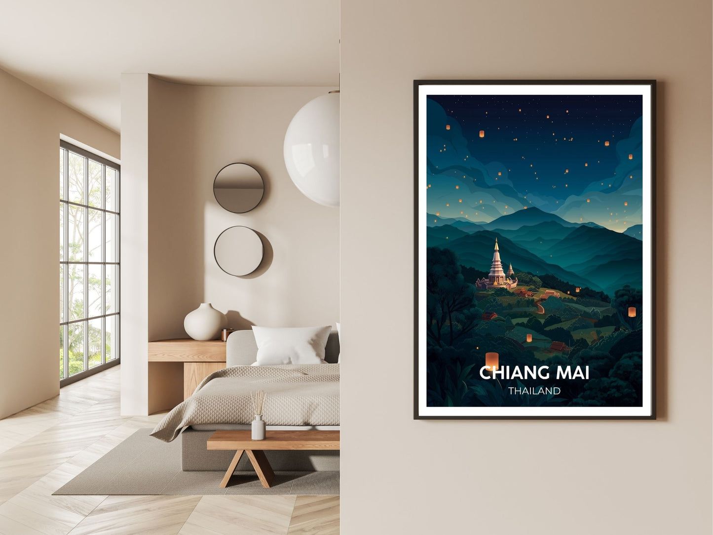 Gallery wall display of Chiang Mai Thailand travel poster – Atlas Prints