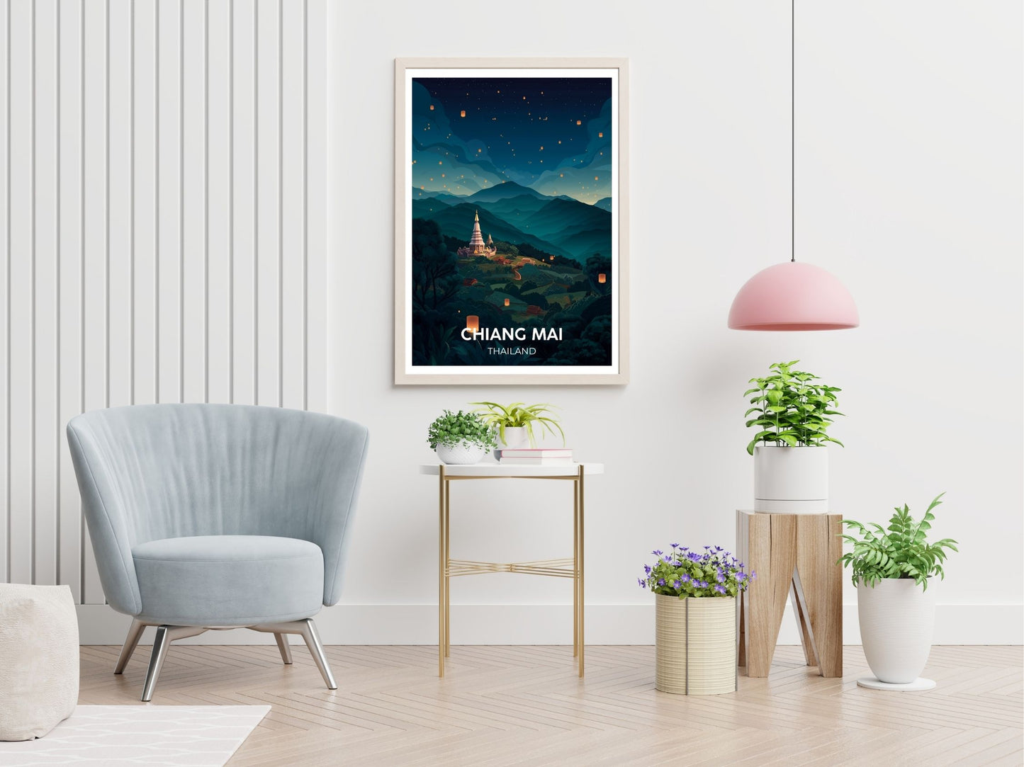 Chiang Mai Thailand travel print displayed in living room – Atlas Prints