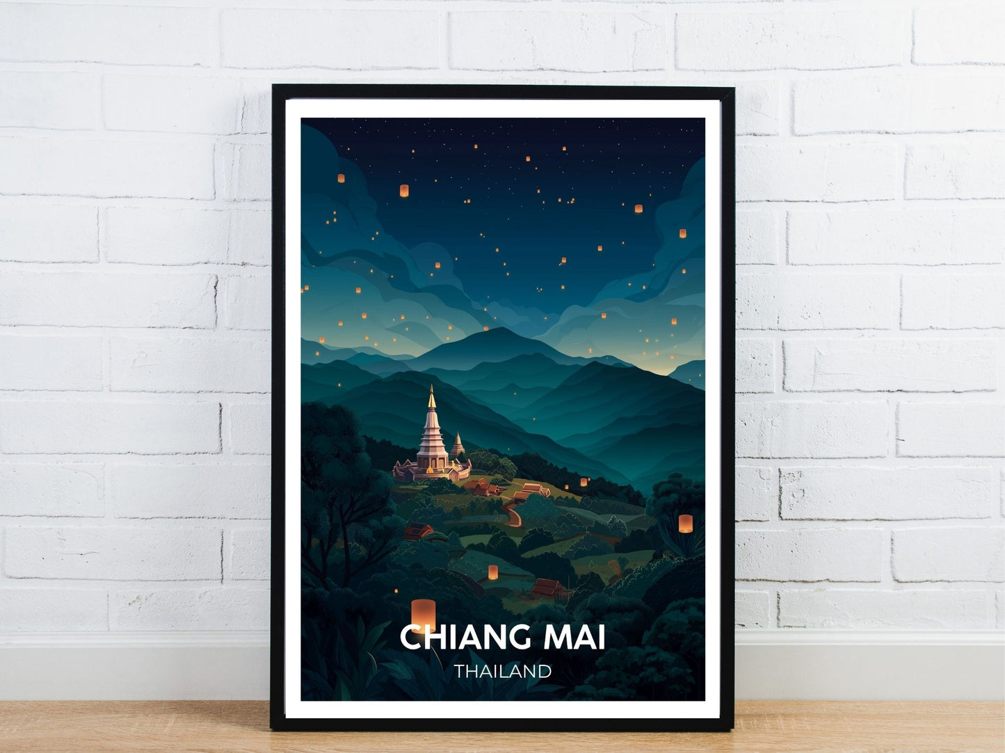 Minimal Chiang Mai Thailand travel art poster – Atlas Prints