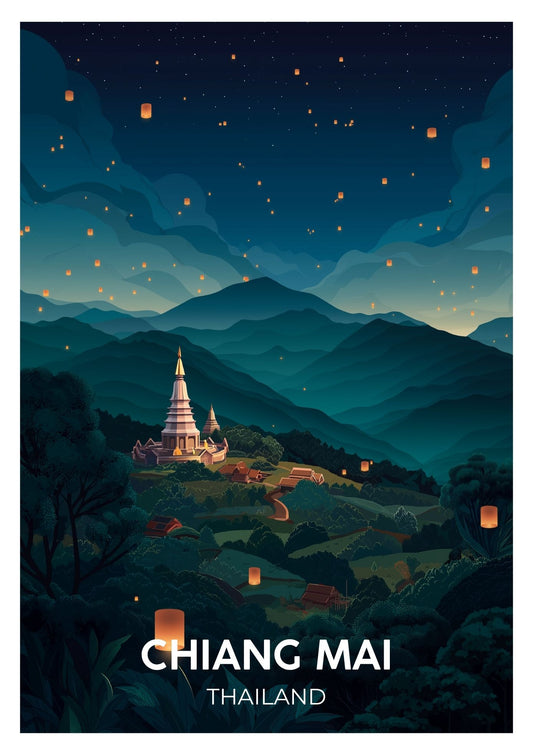 Vintage Chiang Mai Thailand travel poster wall art print – Atlas Prints