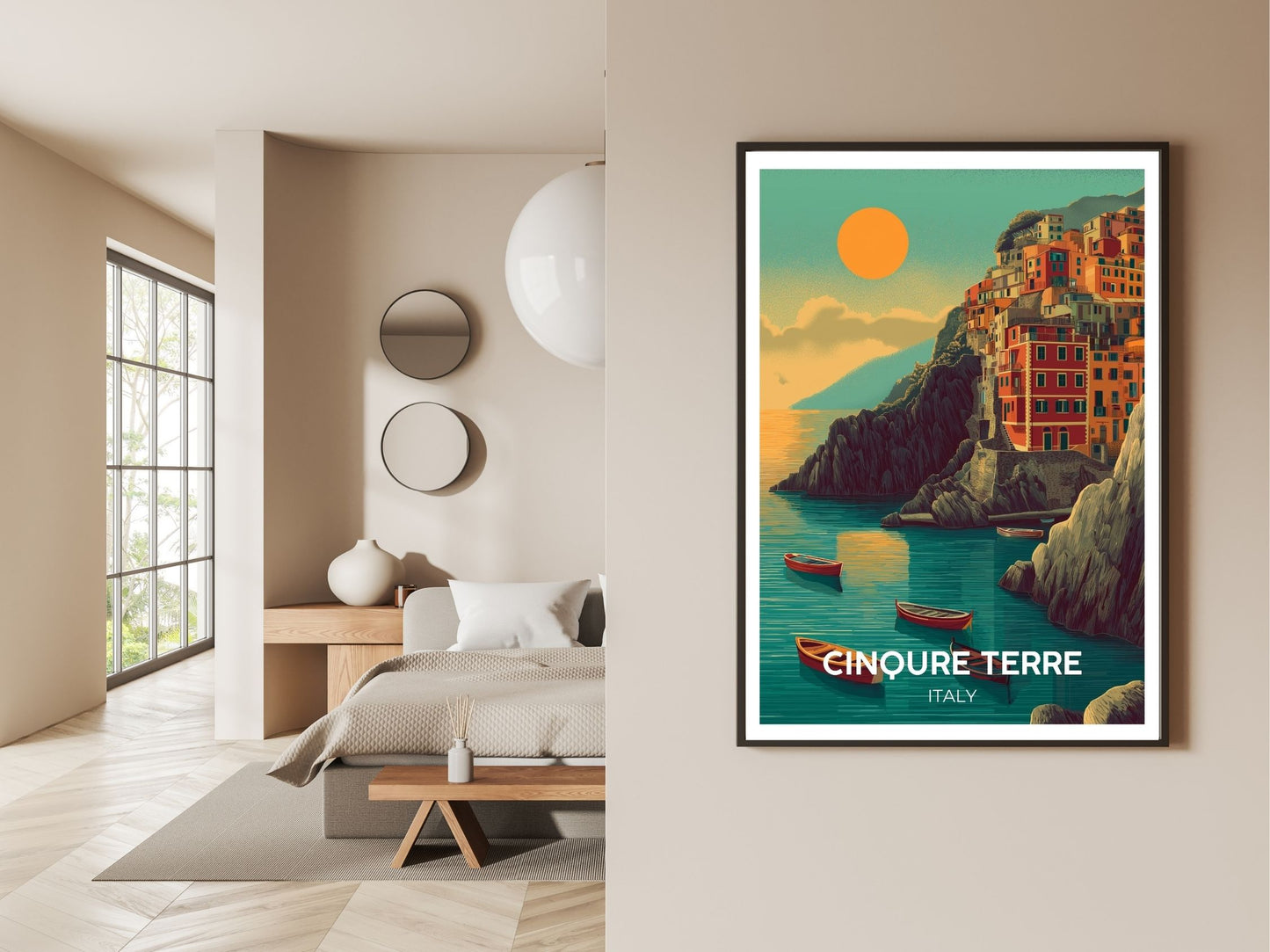 Gallery wall display of Cinqure Terre Italy travel poster – Atlas Prints