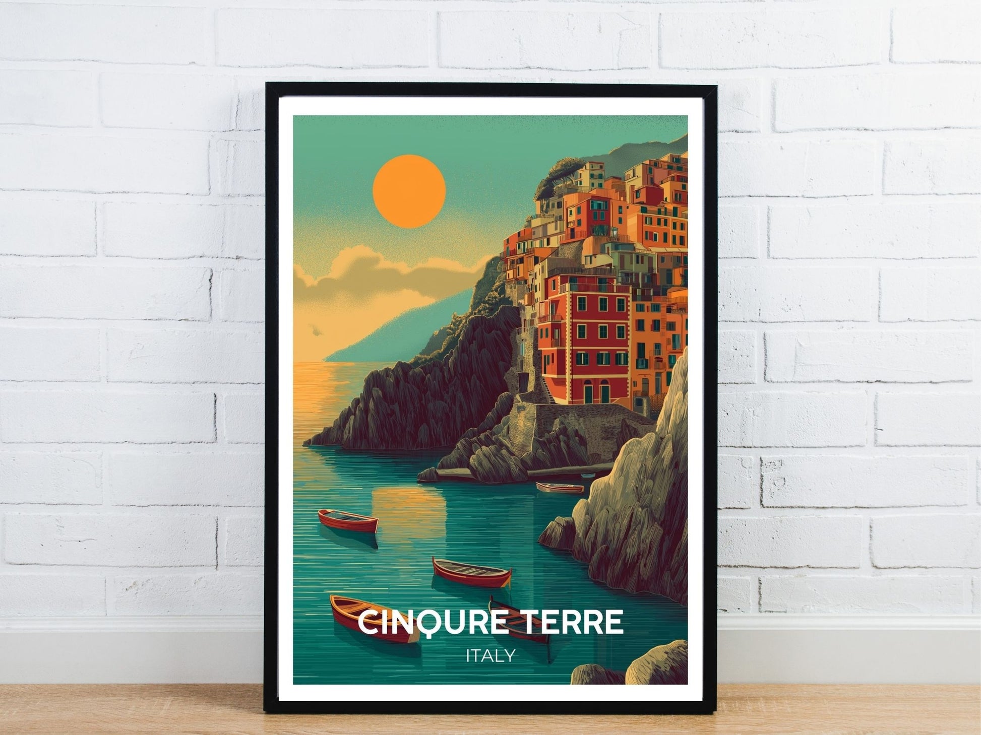 Minimal Cinqure Terre Italy travel art poster – Atlas Prints